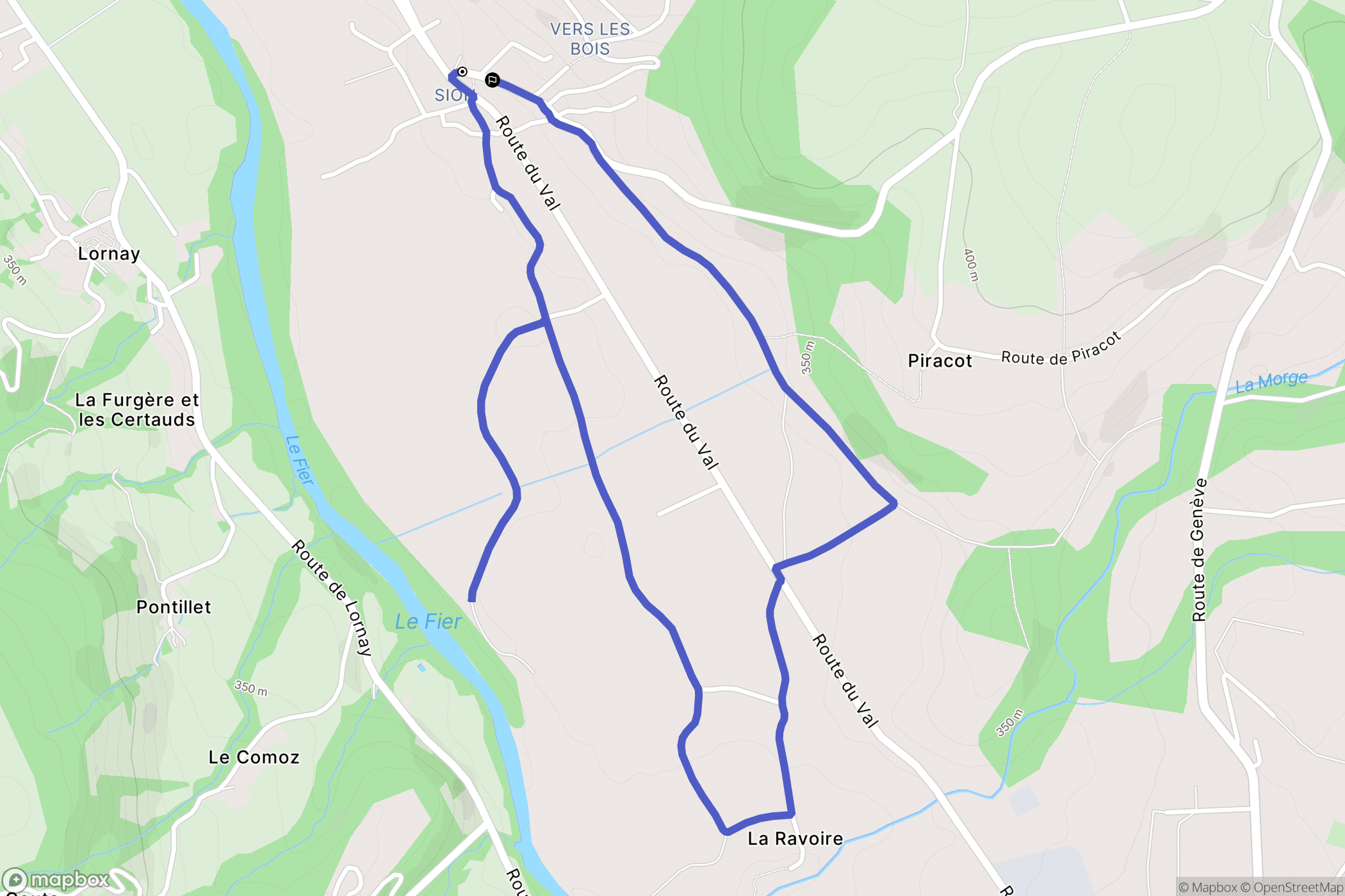 Vallières-sur-Fier : carte du parcours de randonnée - France