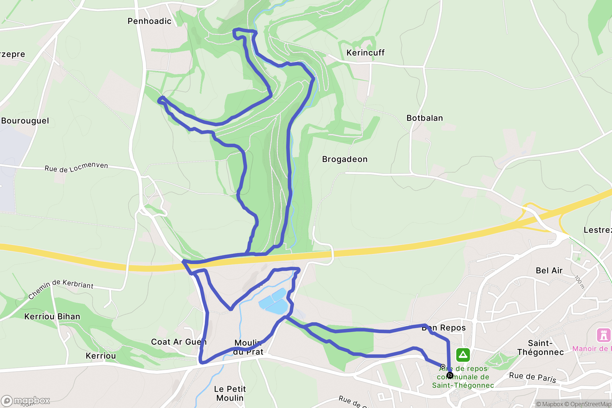 Saint-Thégonnec Loc-Eguiner : carte du parcours de randonnée - France