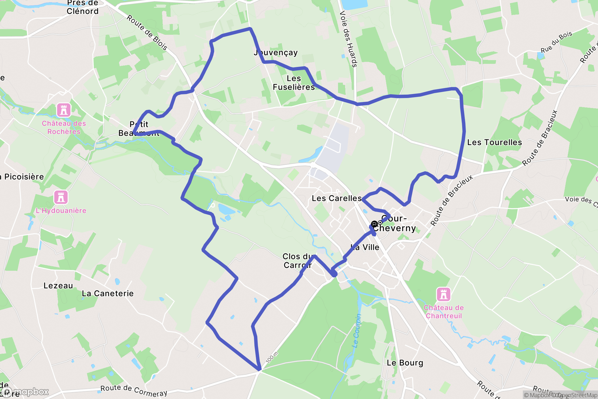 Cour-Cheverny : carte du parcours de randonnée - France