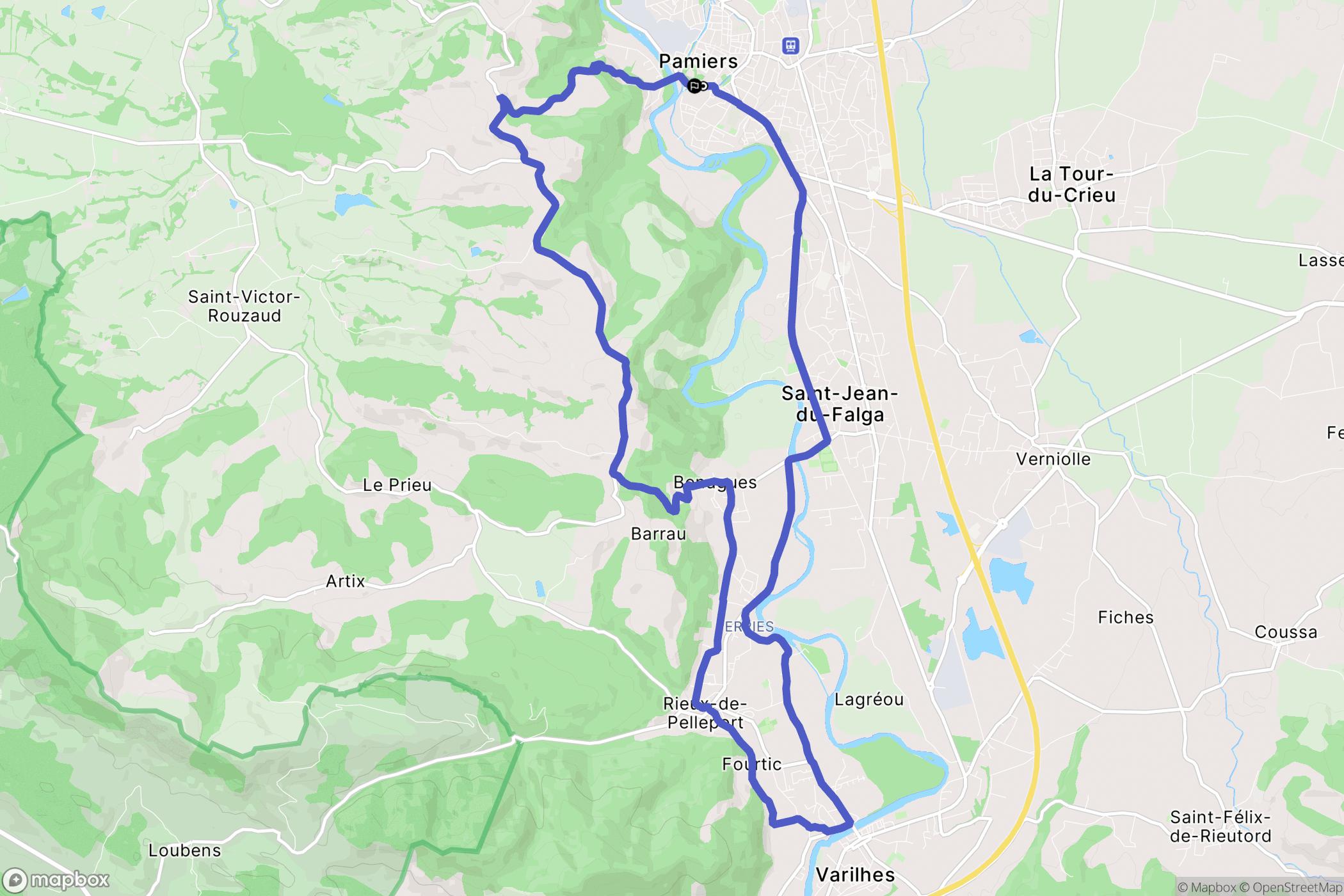 Pamiers : carte du parcours de randonnée - France