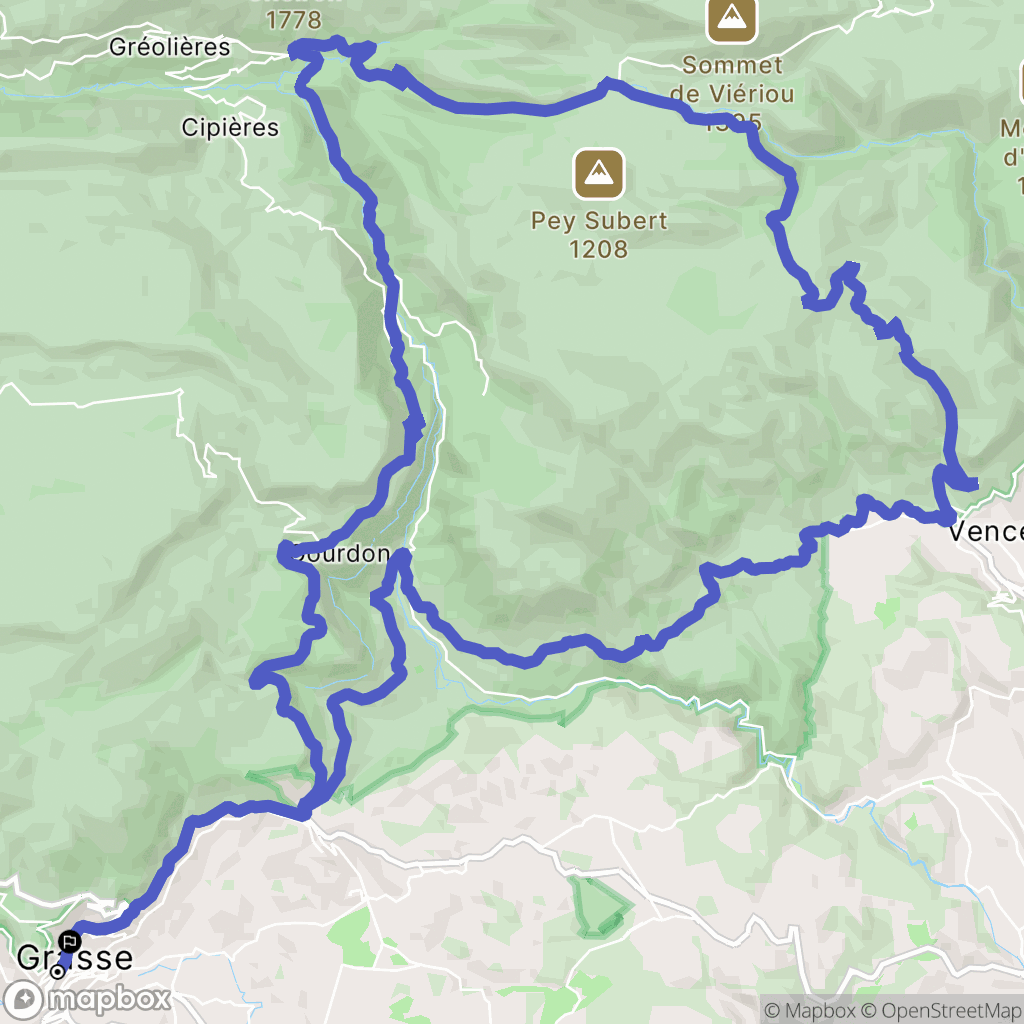 Grasse : carte du parcours de randonnée - France