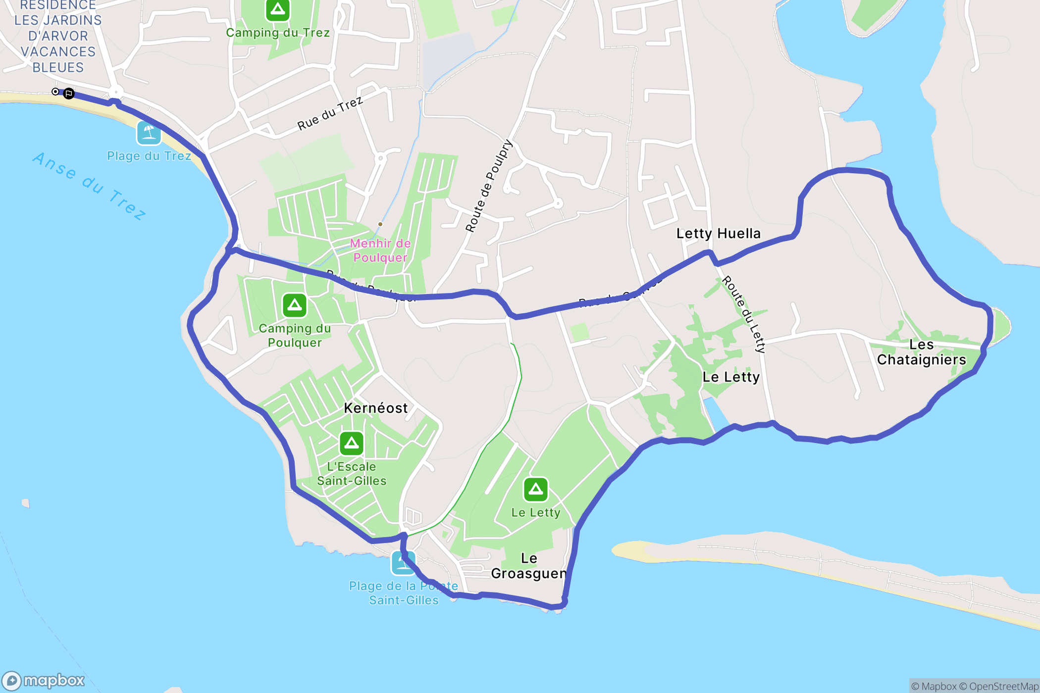 Bénodet : carte du parcours de randonnée - France