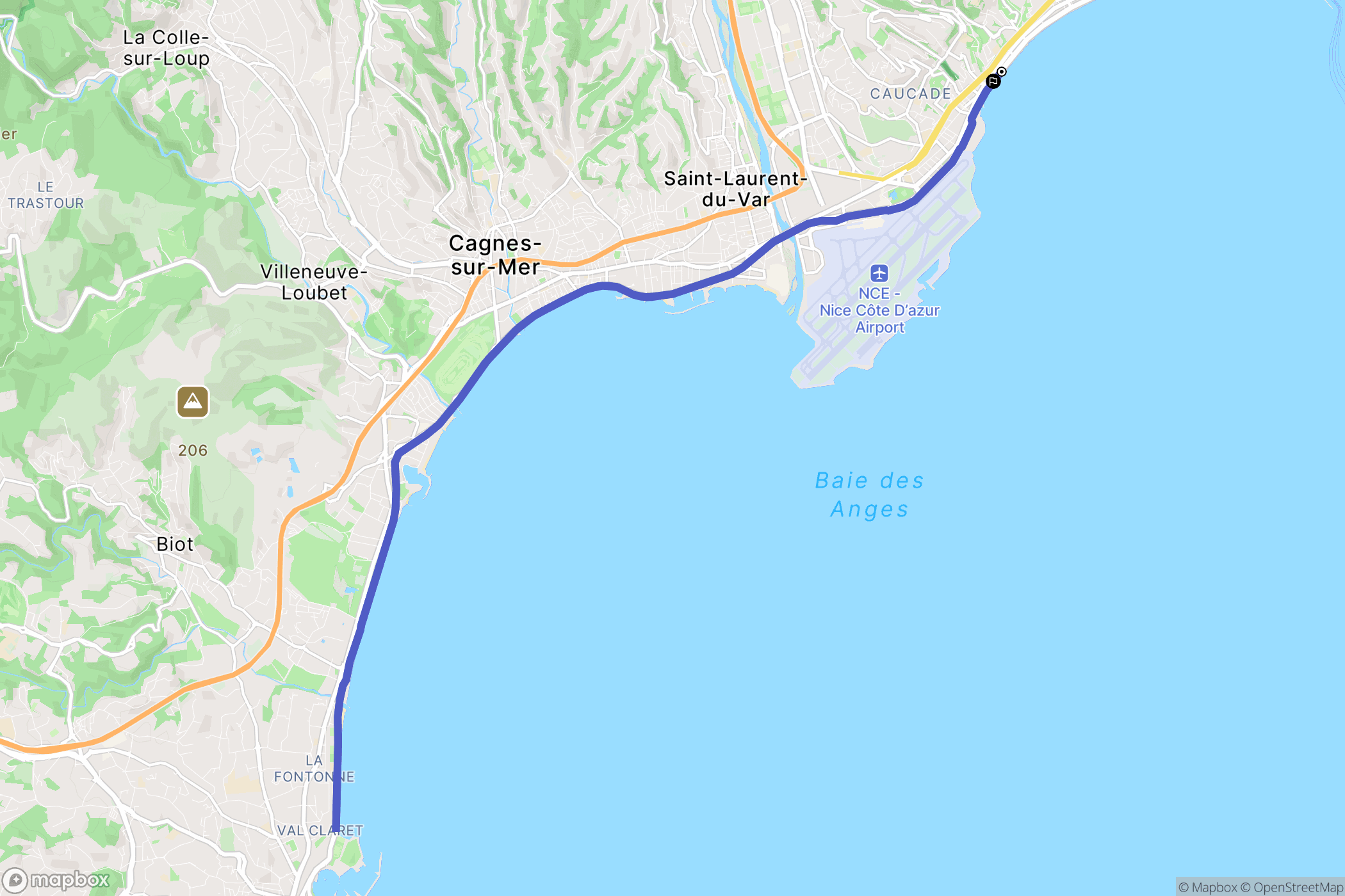 Nice : carte du parcours de randonnée - France