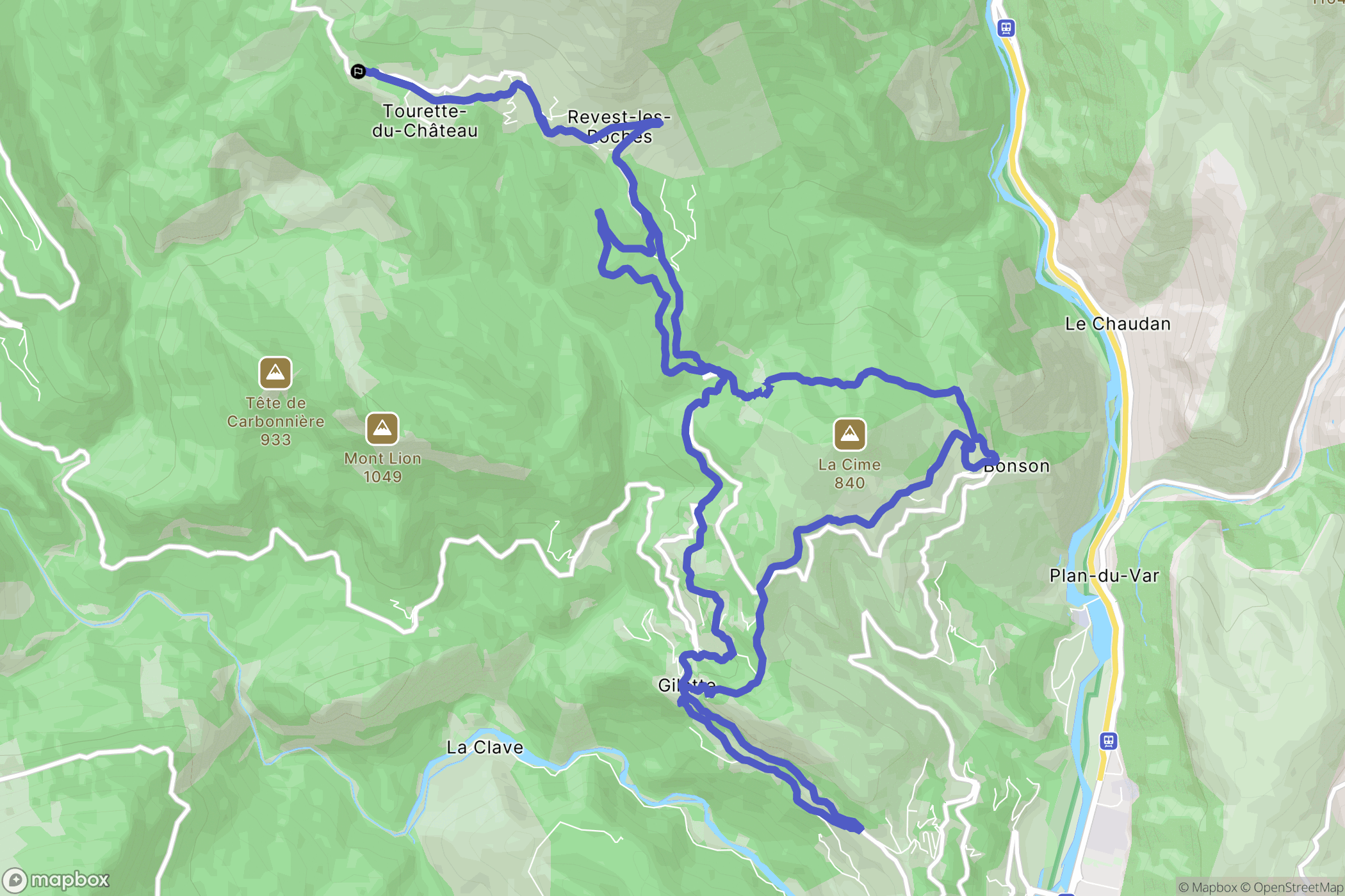 Tourette-du-Château : carte du parcours de randonnée - France