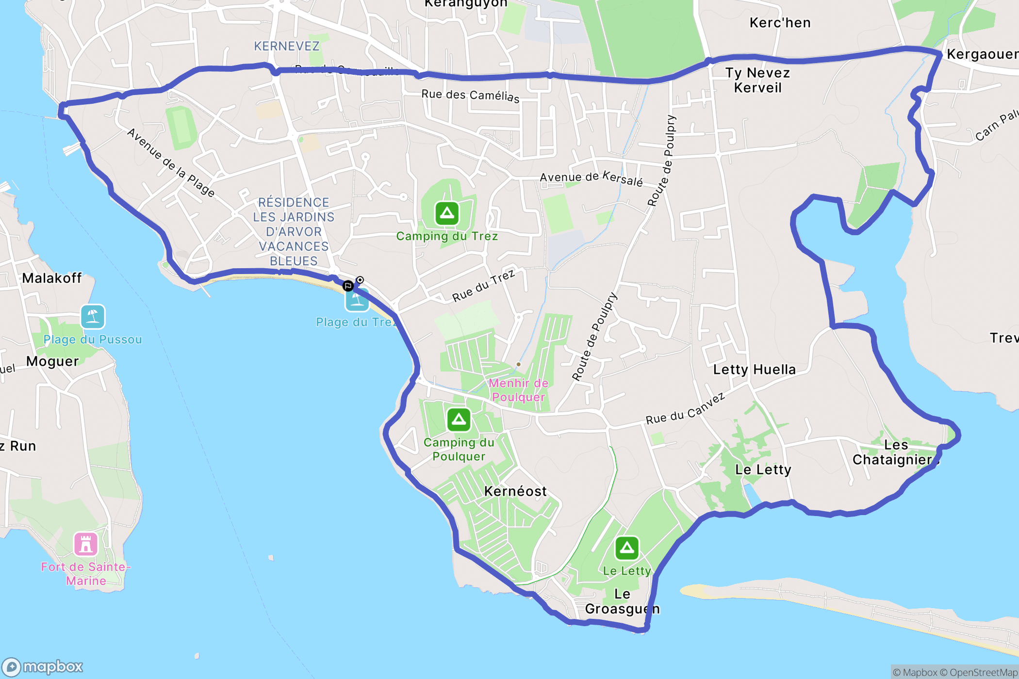 Bénodet : carte du parcours de randonnée - France