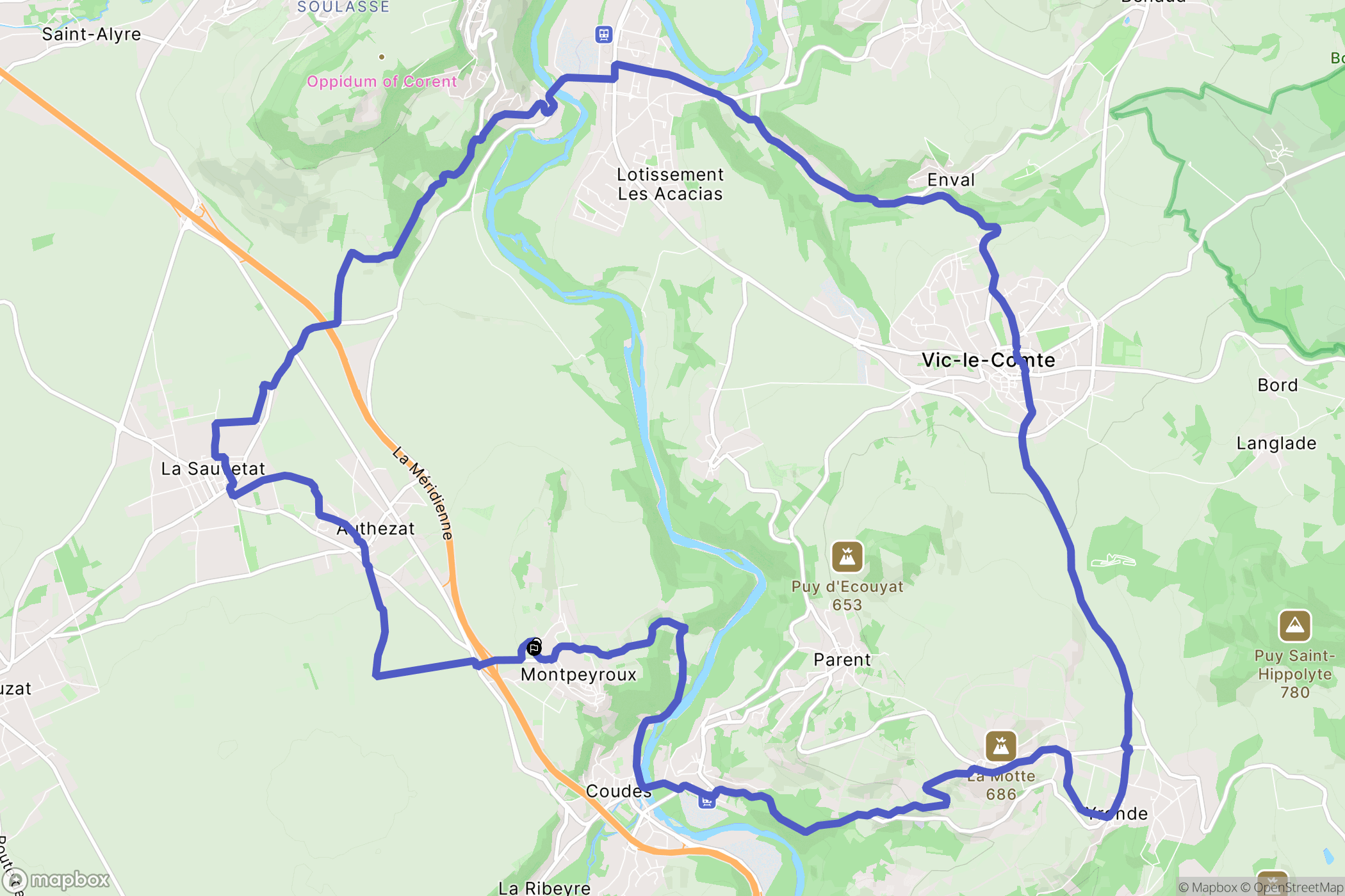 Montpeyroux : carte du parcours de randonnée - France