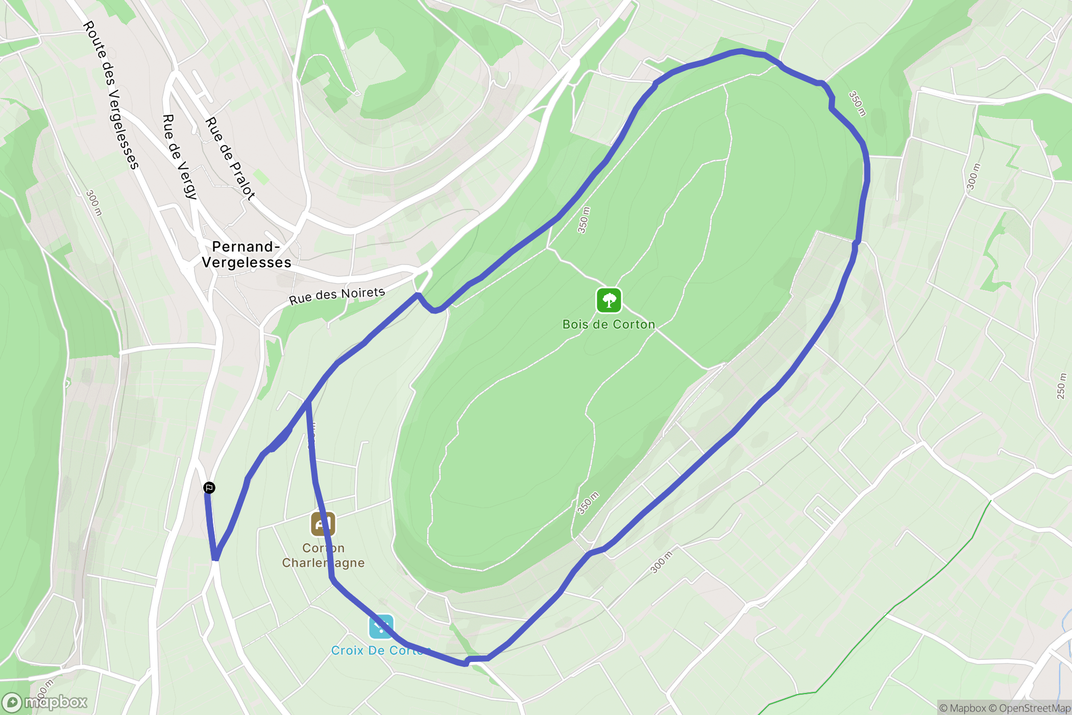 Pernand-Vergelesses : carte du parcours de randonnée - France