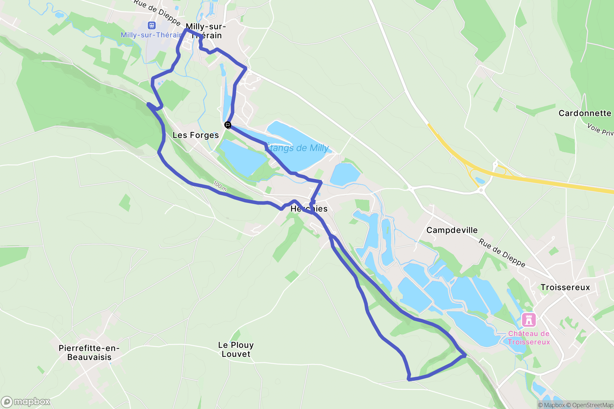 Milly-sur-Thérain : carte du parcours de randonnée - France