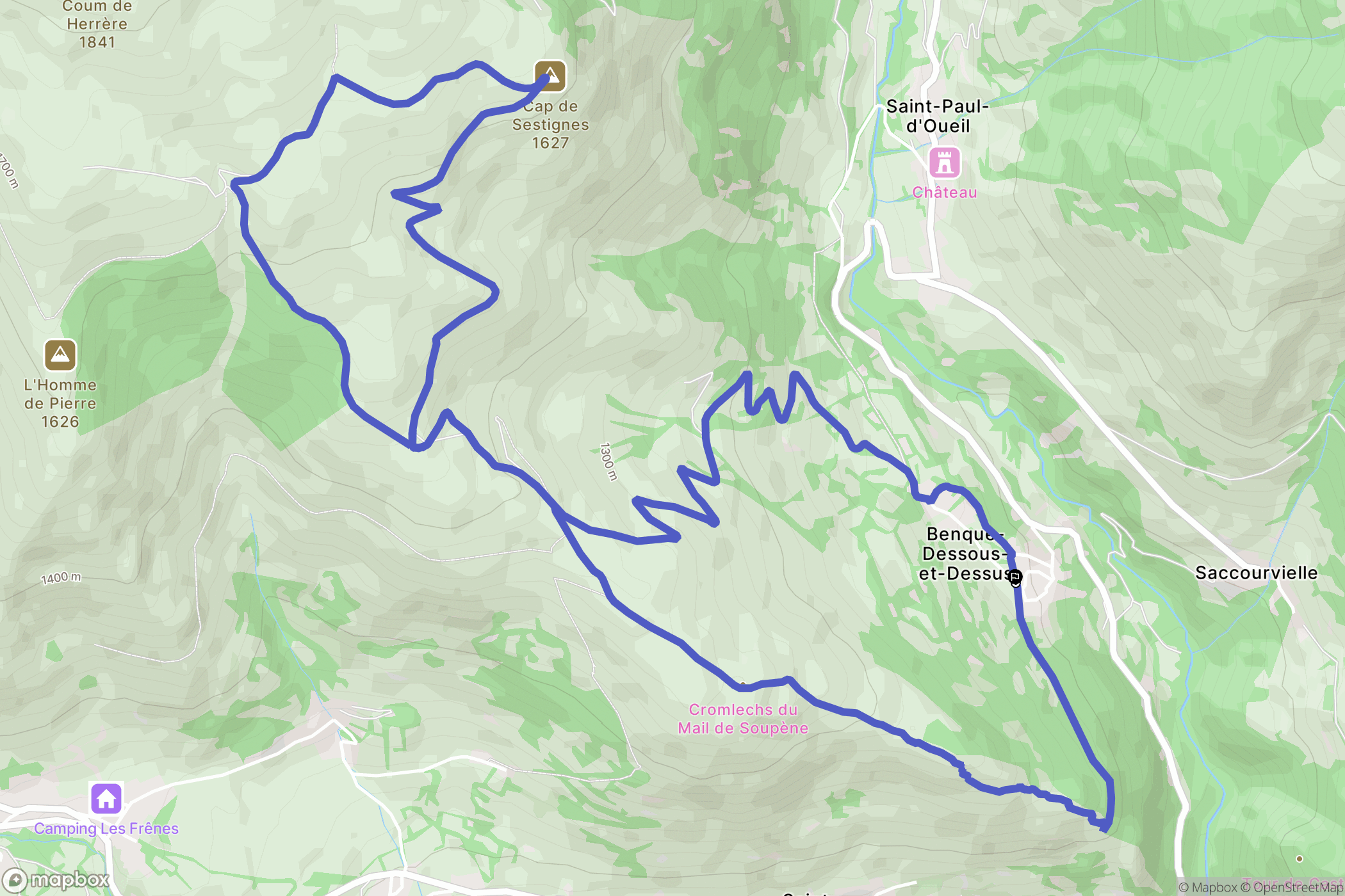 Benque-Dessous-et-Dessus : carte du parcours de randonnée - France