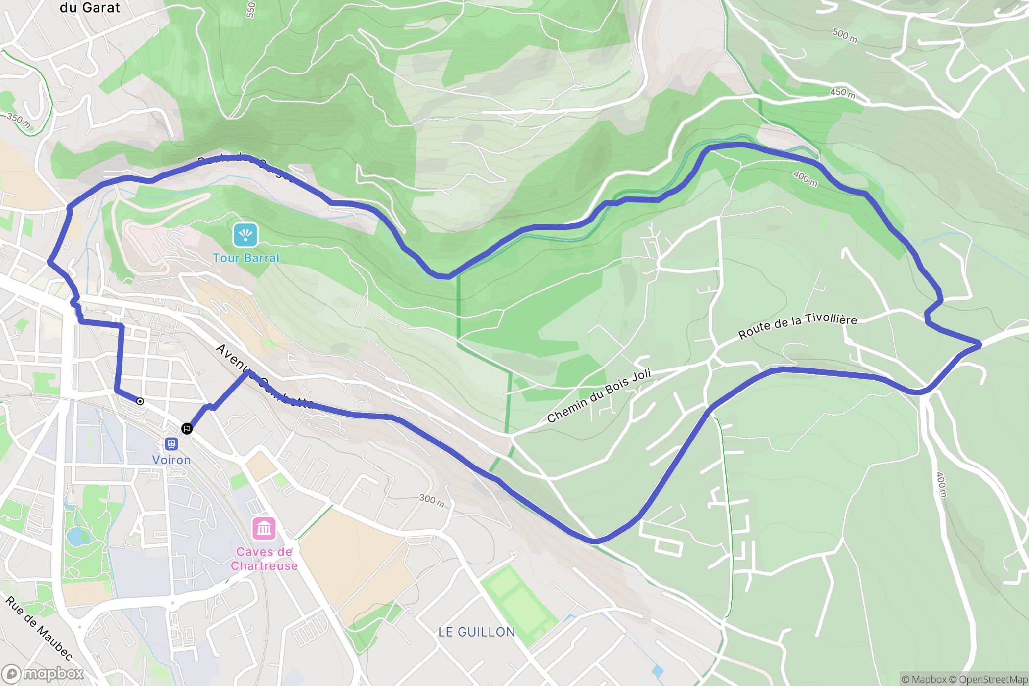 Voiron : carte du parcours de randonnée - France