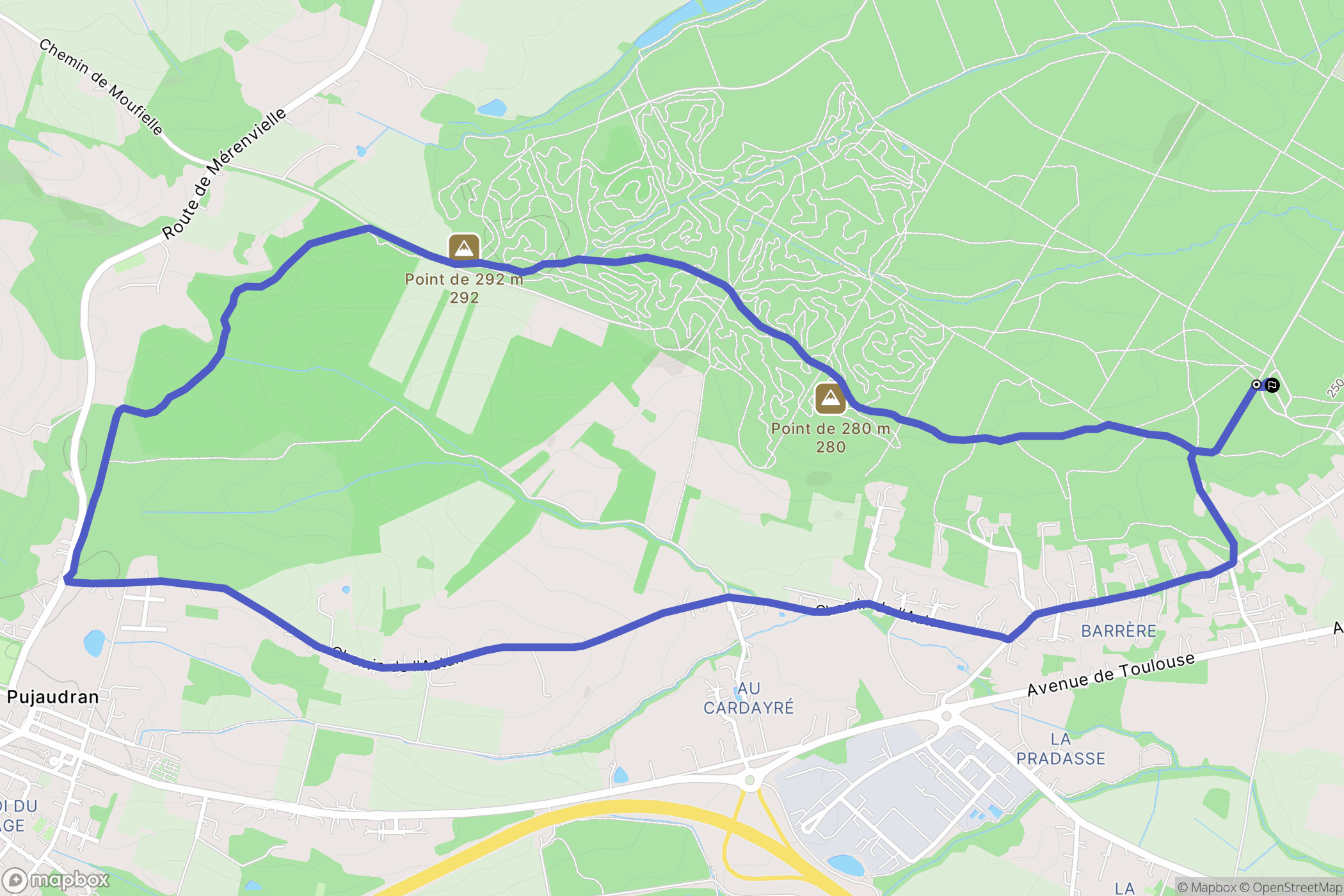 Pujaudran : carte du parcours de randonnée - France