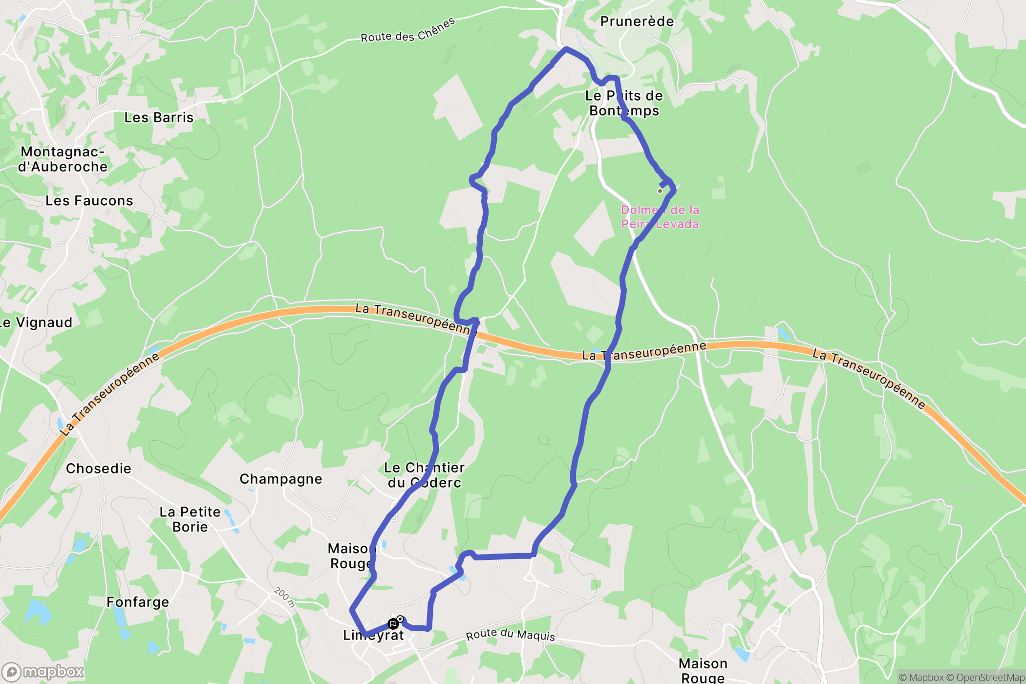 Limeyrat : carte du parcours de randonnée - France