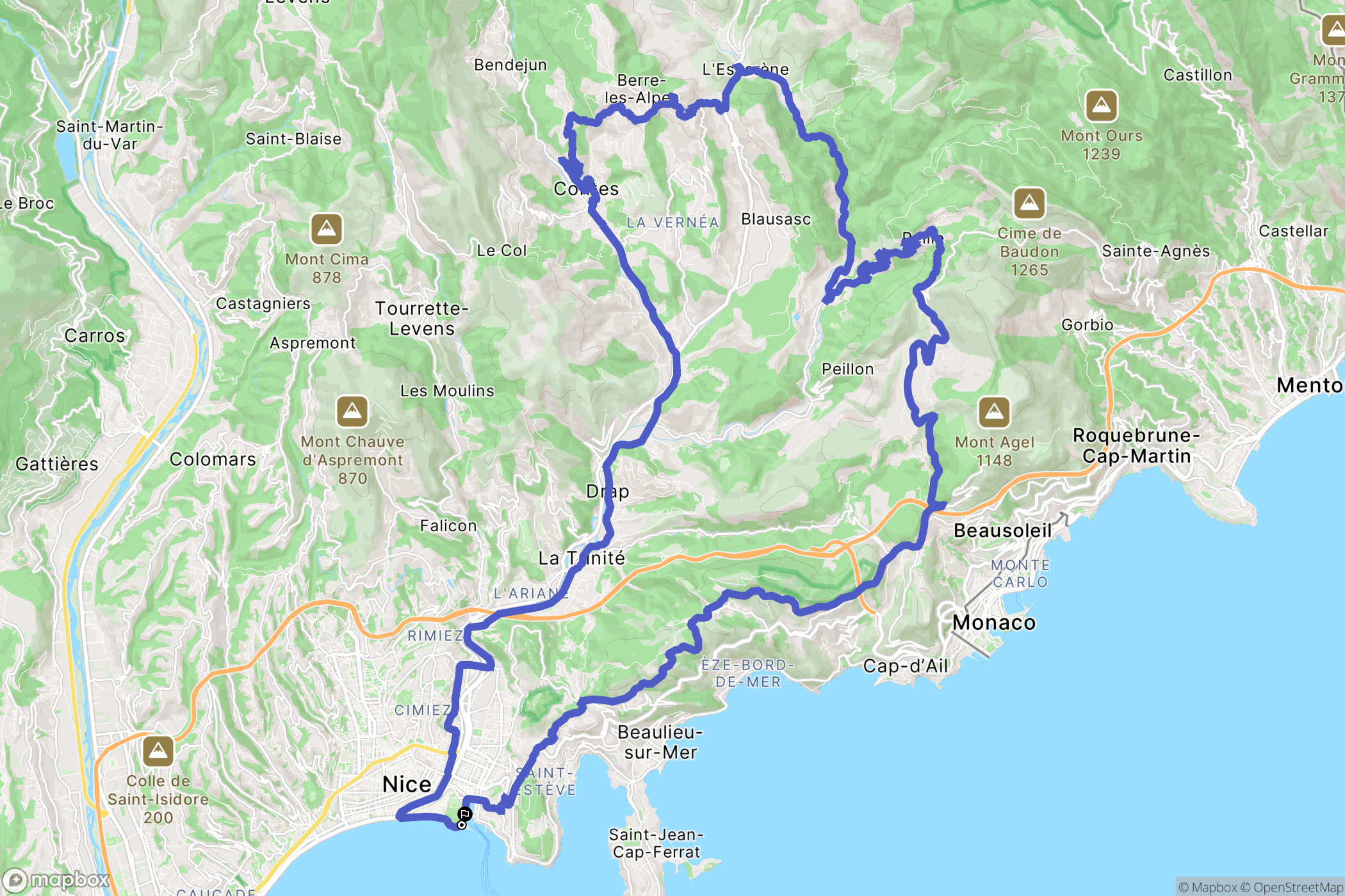 Nice : carte du parcours de randonnée - France