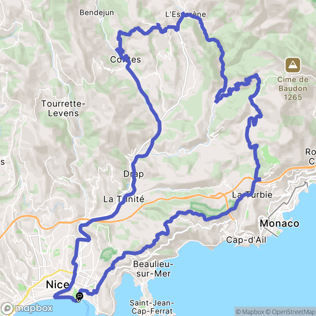 Nice : carte du parcours de randonnée - France