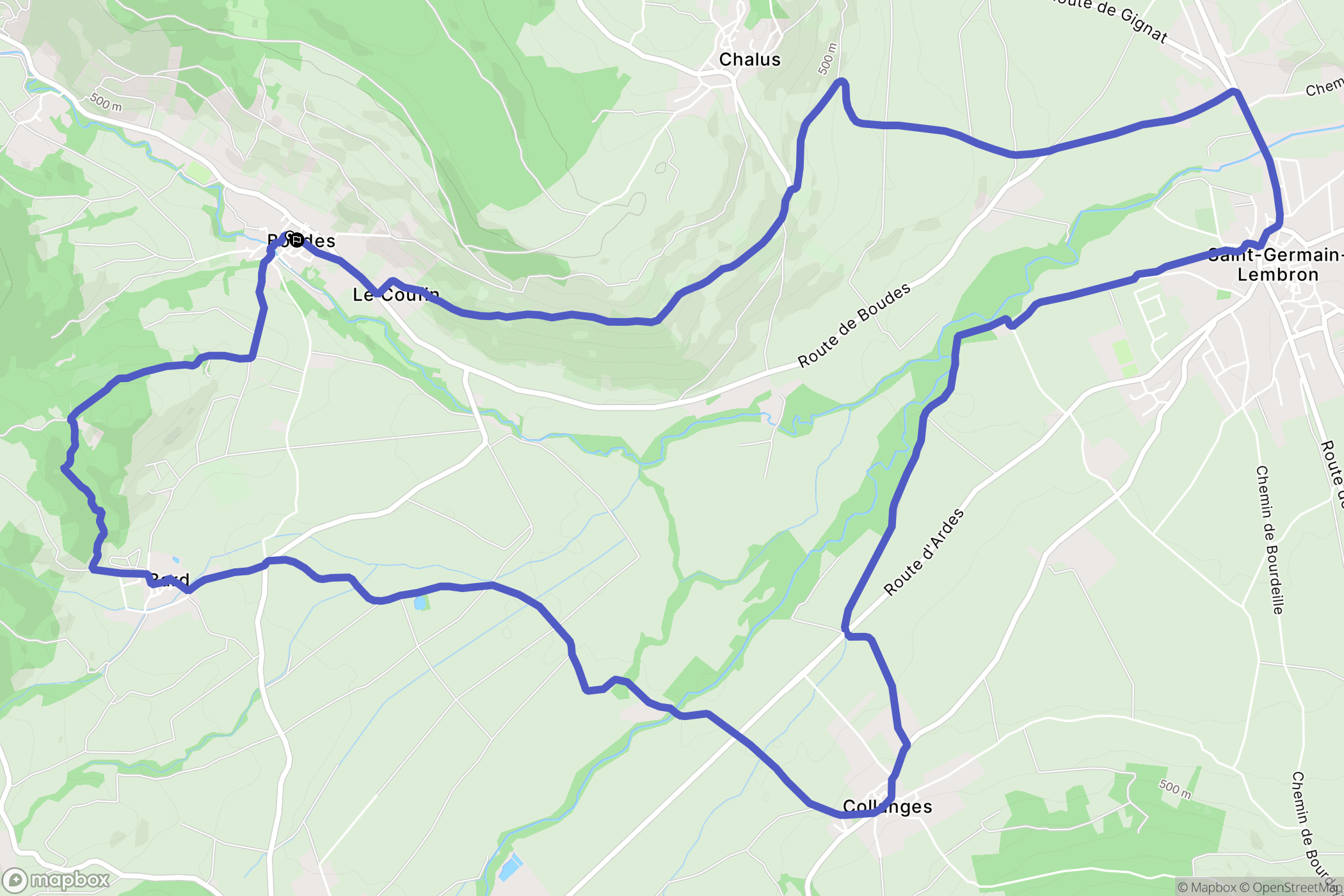 Boudes : carte du parcours de randonnée - France