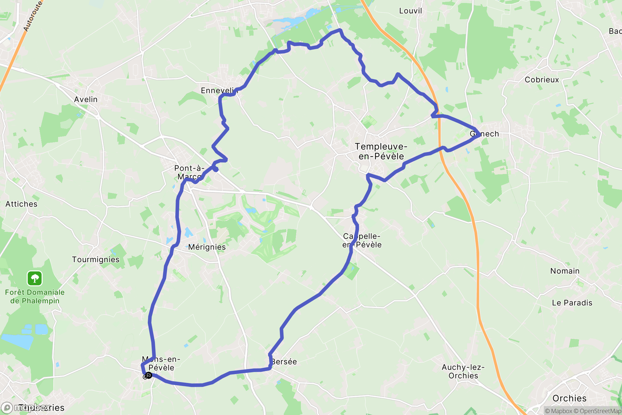 Mons-en-Pévèle : carte du parcours de randonnée - France