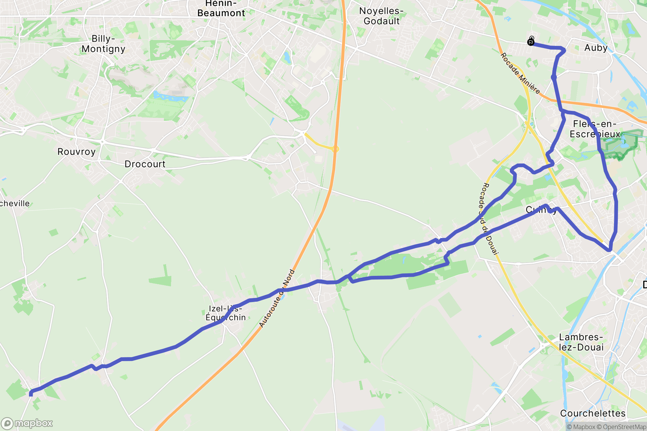 Auby : carte du parcours de randonnée - France