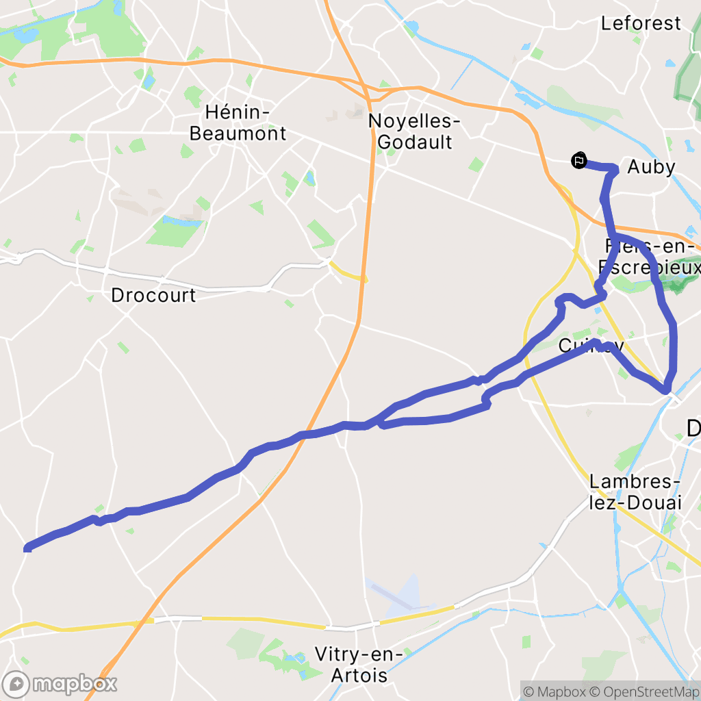 Auby : carte du parcours de randonnée - France