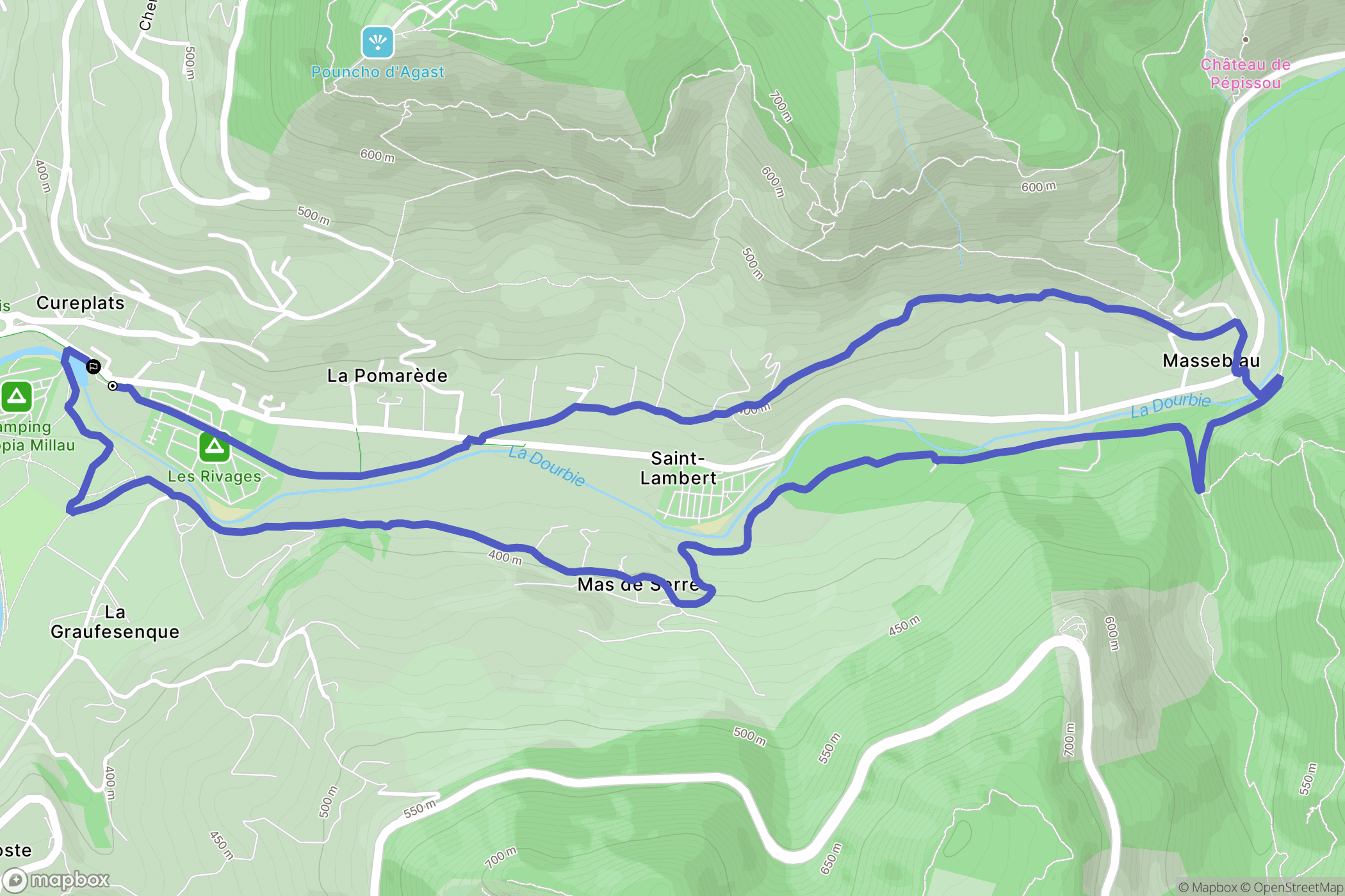 Millau : carte du parcours de randonnée - France