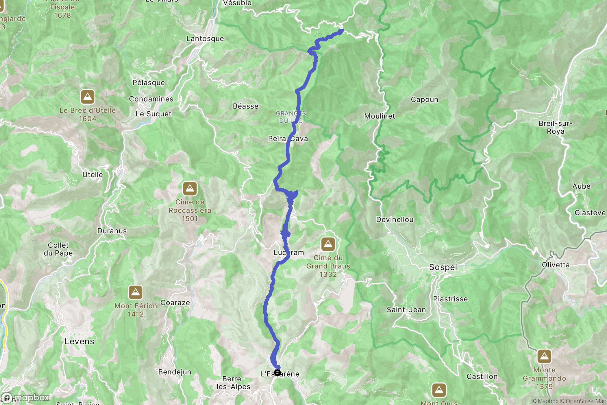 L'Escarène : carte du parcours de randonnée - France