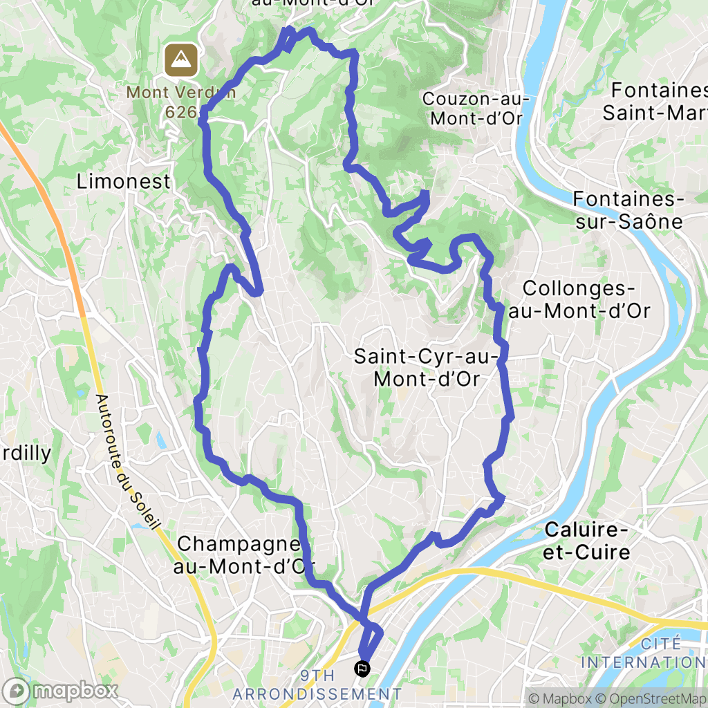 Lyon : carte du parcours de randonnée - France