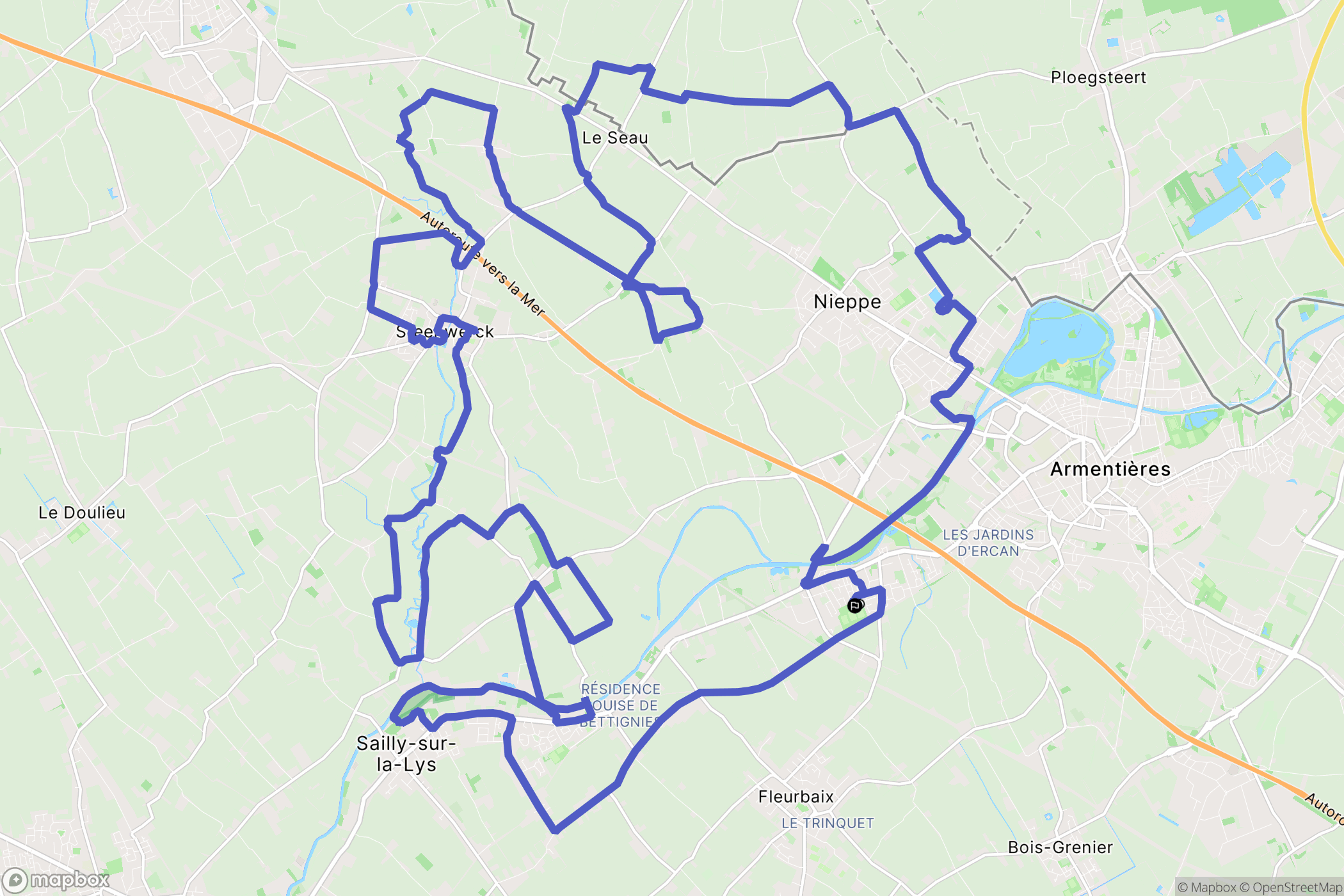 Erquinghem-Lys : carte du parcours de randonnée - France