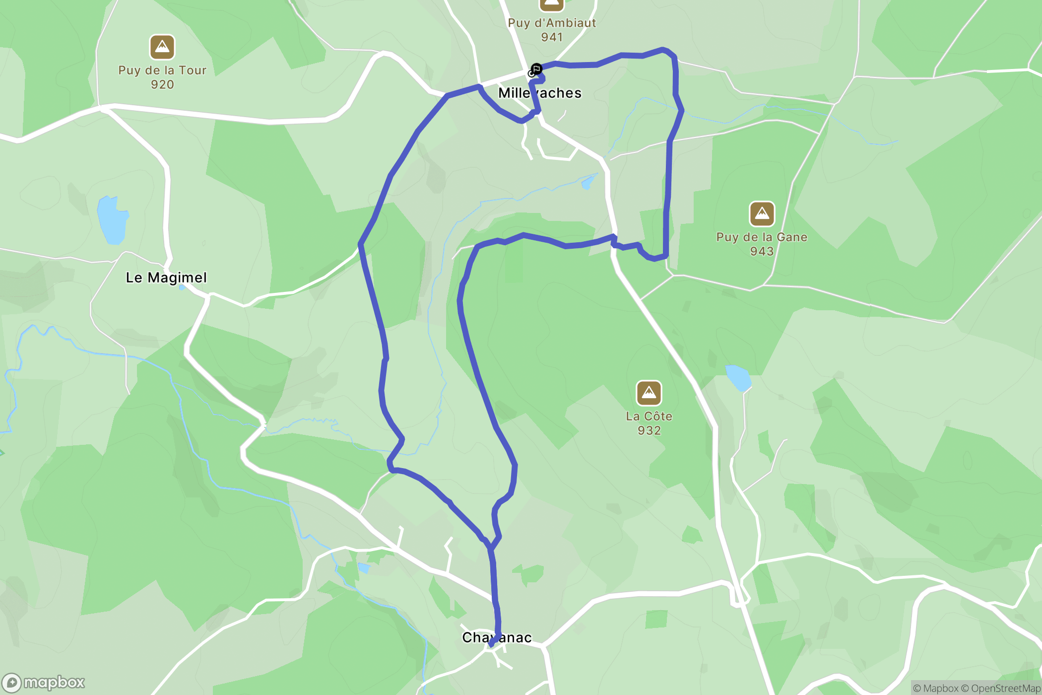Millevaches : carte du parcours de randonnée - France