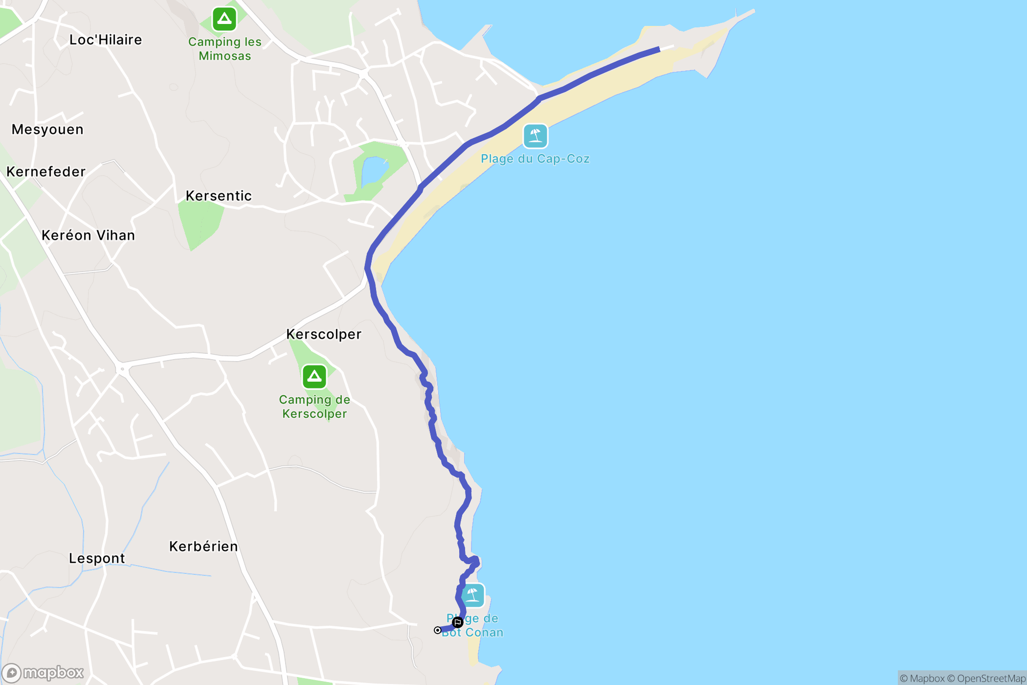 Fouesnant : carte du parcours de randonnée - France
