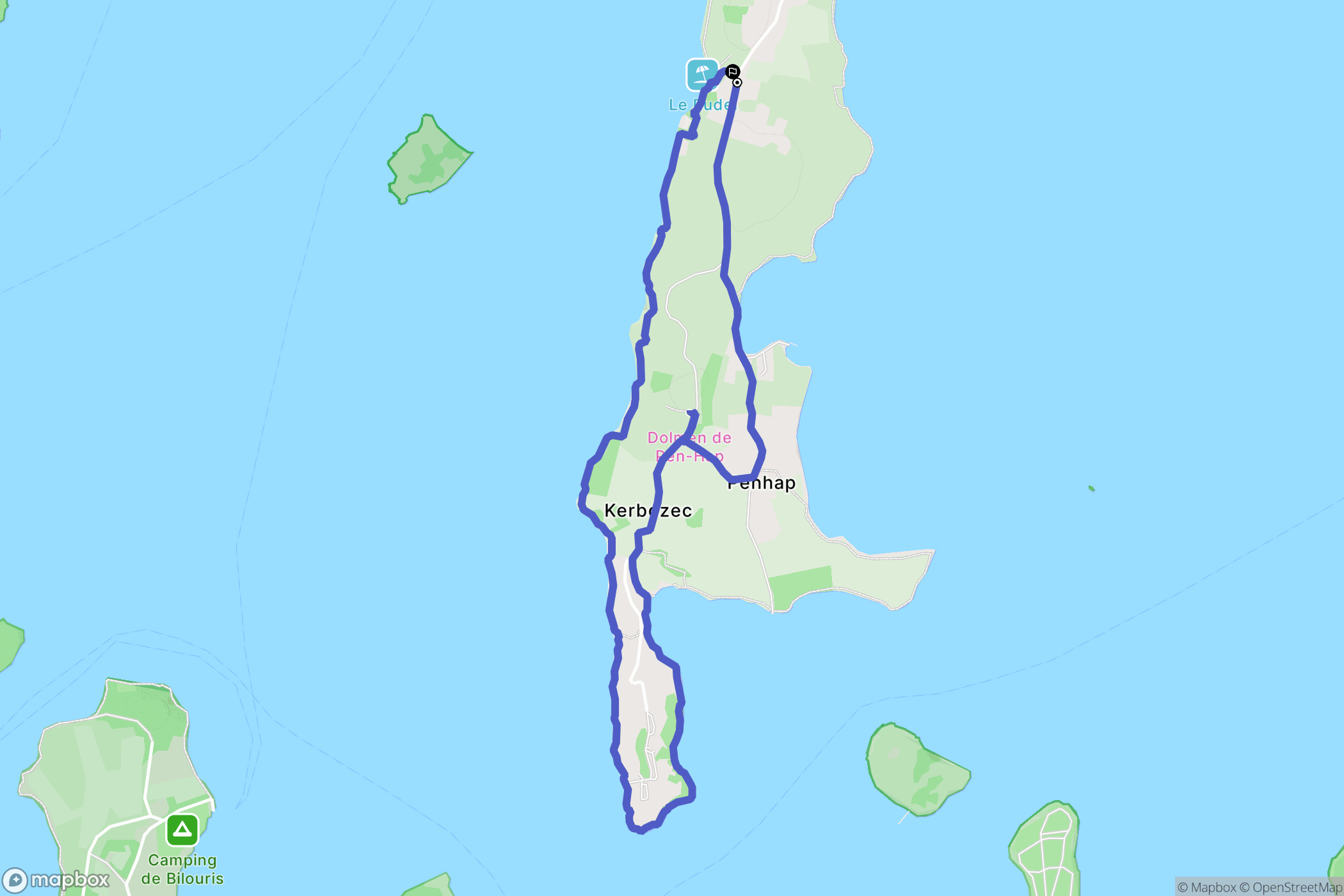 Île-aux-Moines : carte du parcours de randonnée - France