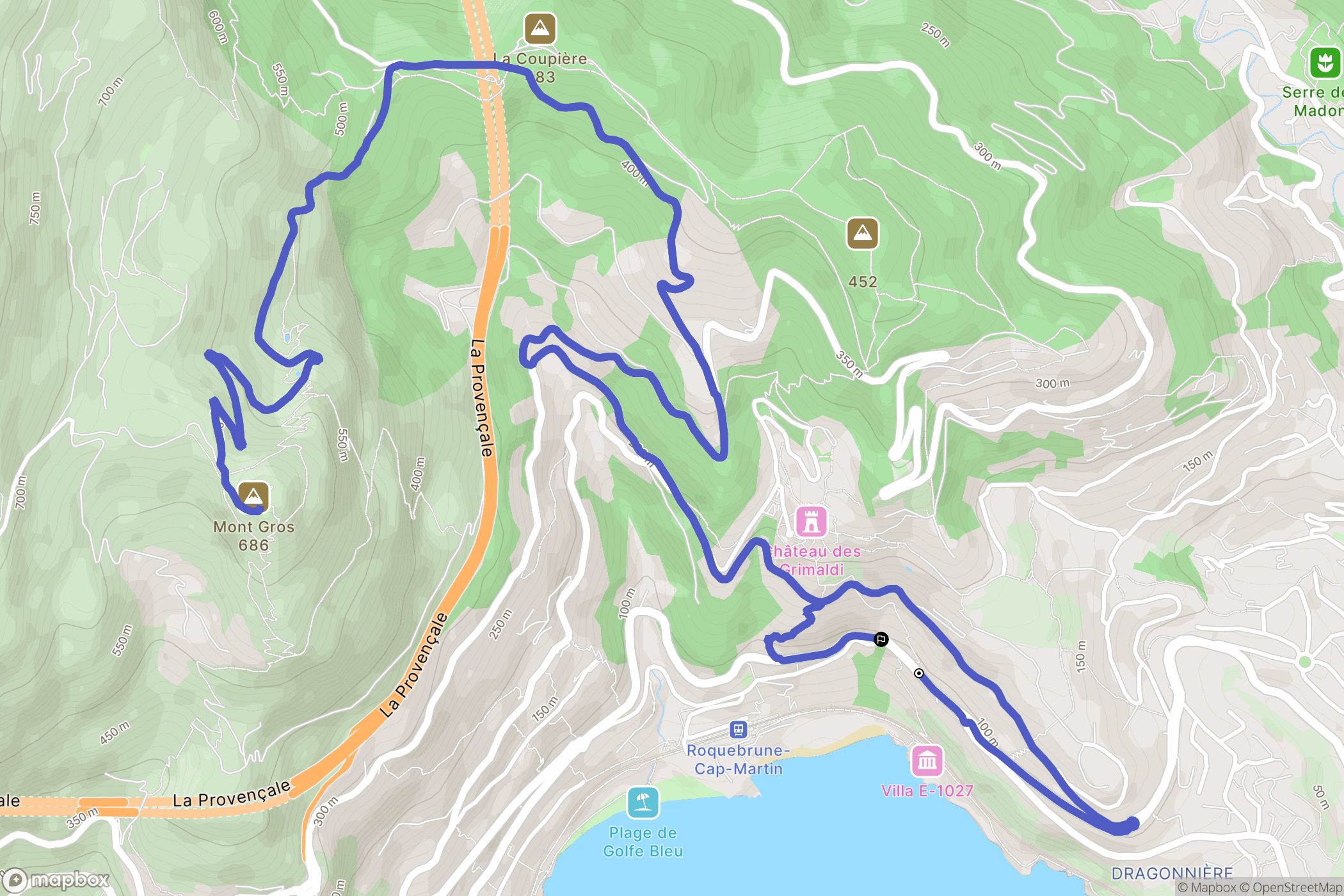 Roquebrune-Cap-Martin : carte du parcours de randonnée - France