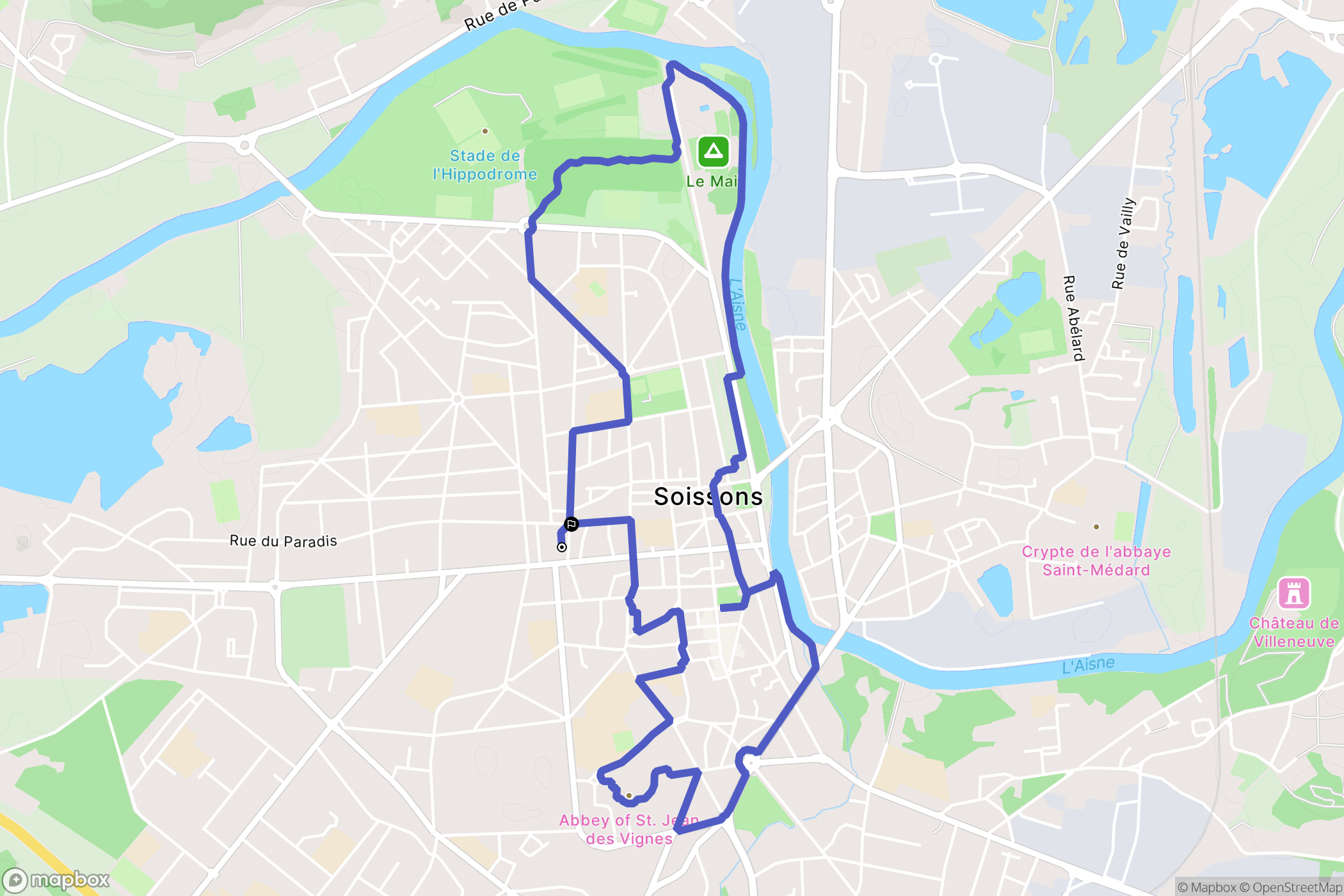 Soissons : carte du parcours de randonnée - France