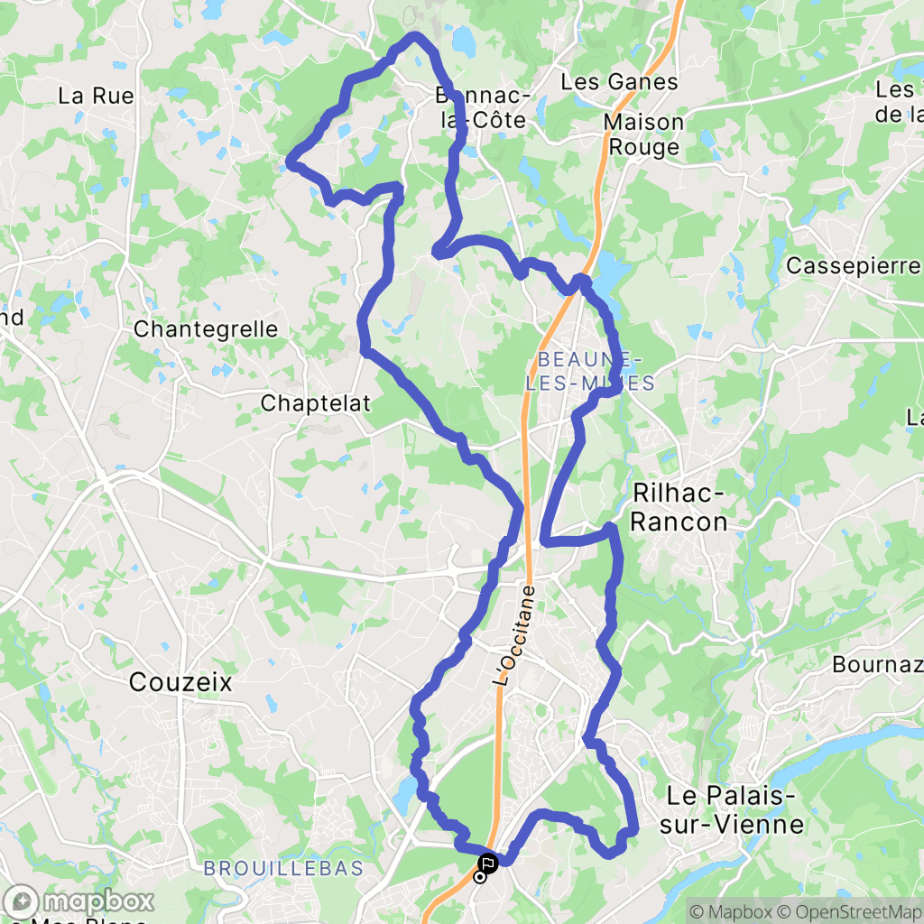 Limoges : carte du parcours de randonnée - France