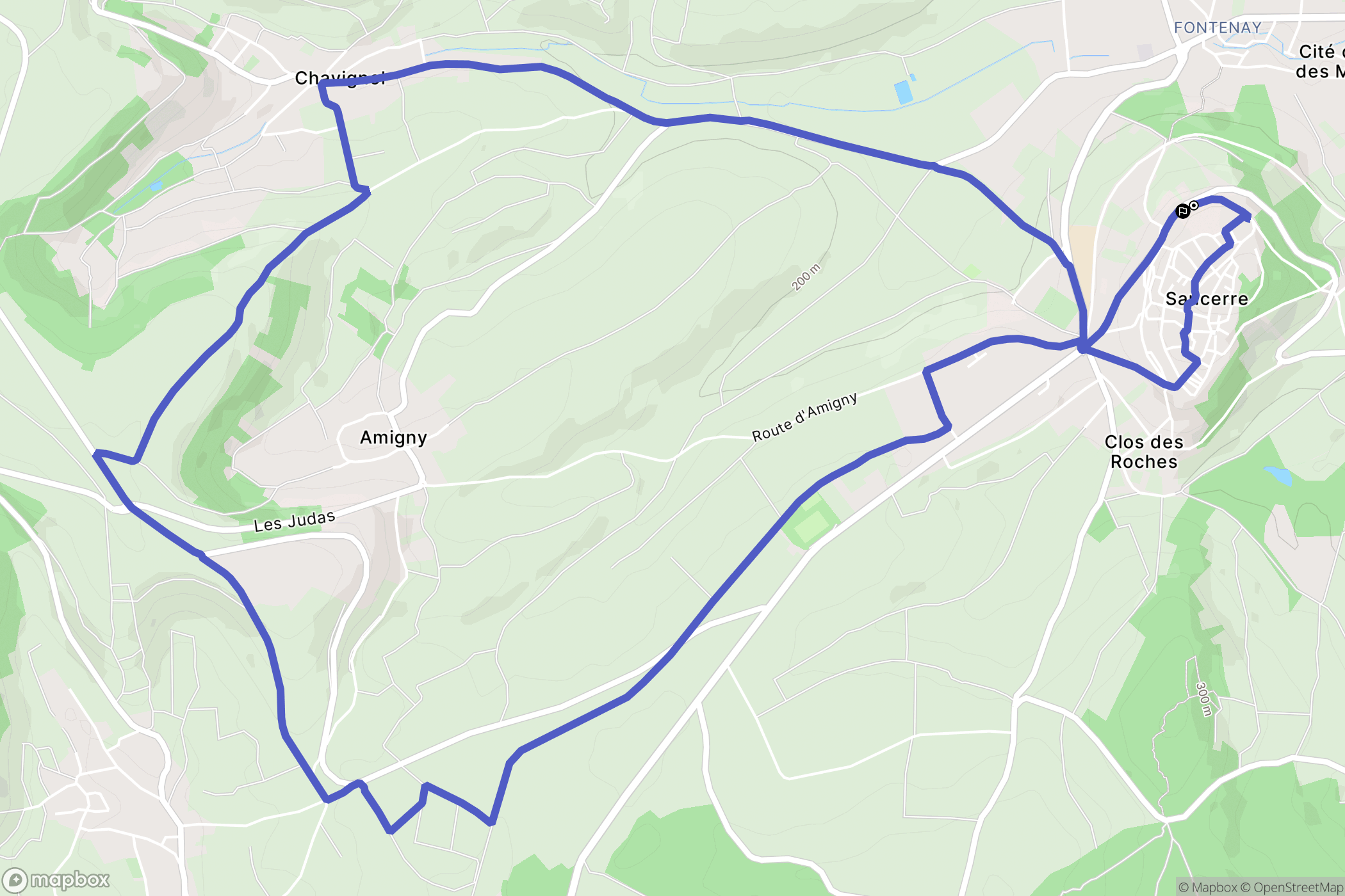 Sancerre : carte du parcours de randonnée - France