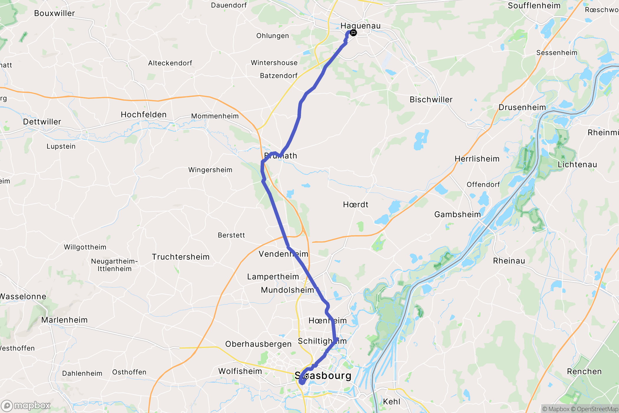 Strasbourg : carte du parcours de randonnée - France