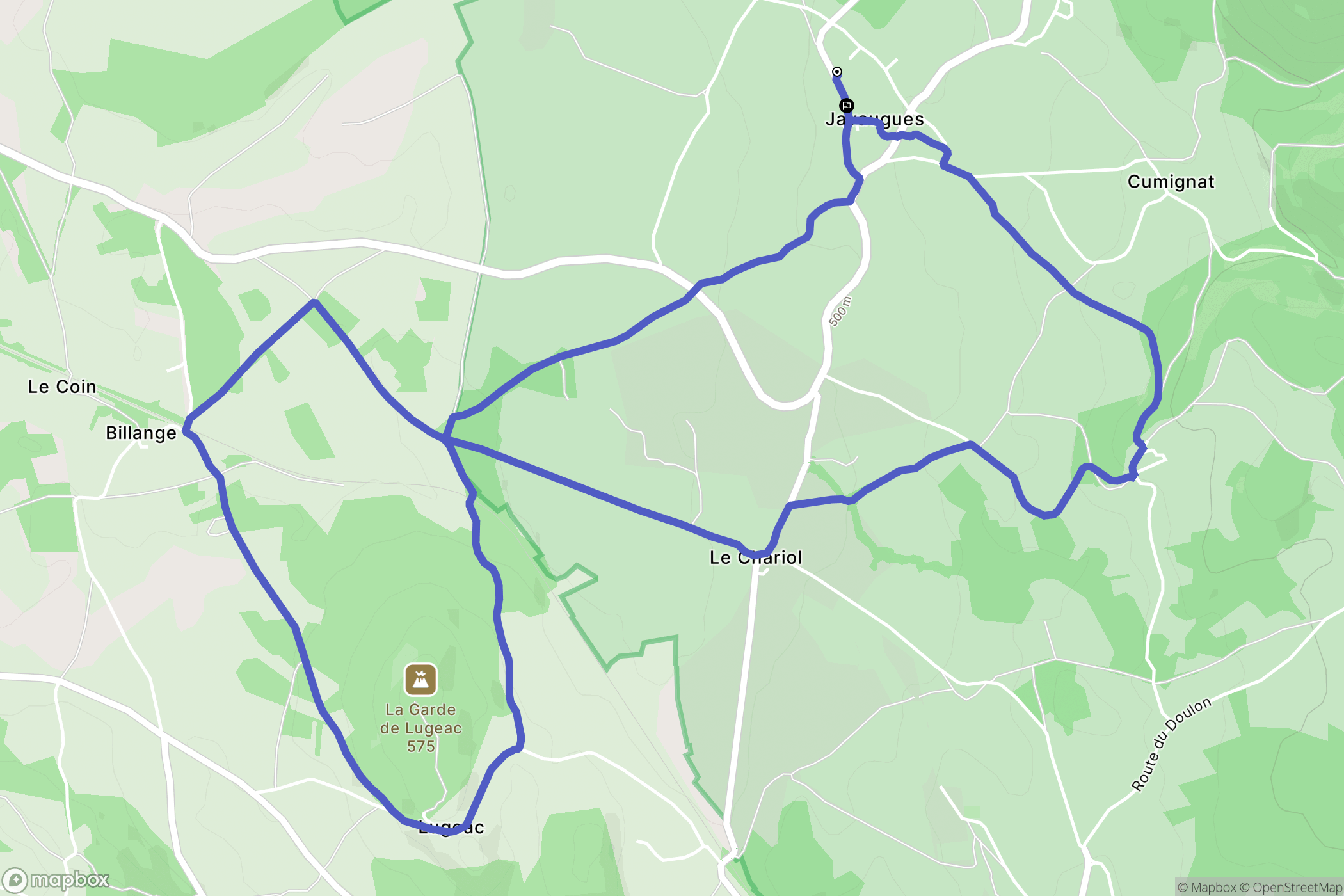 Javaugues : carte du parcours de randonnée - France