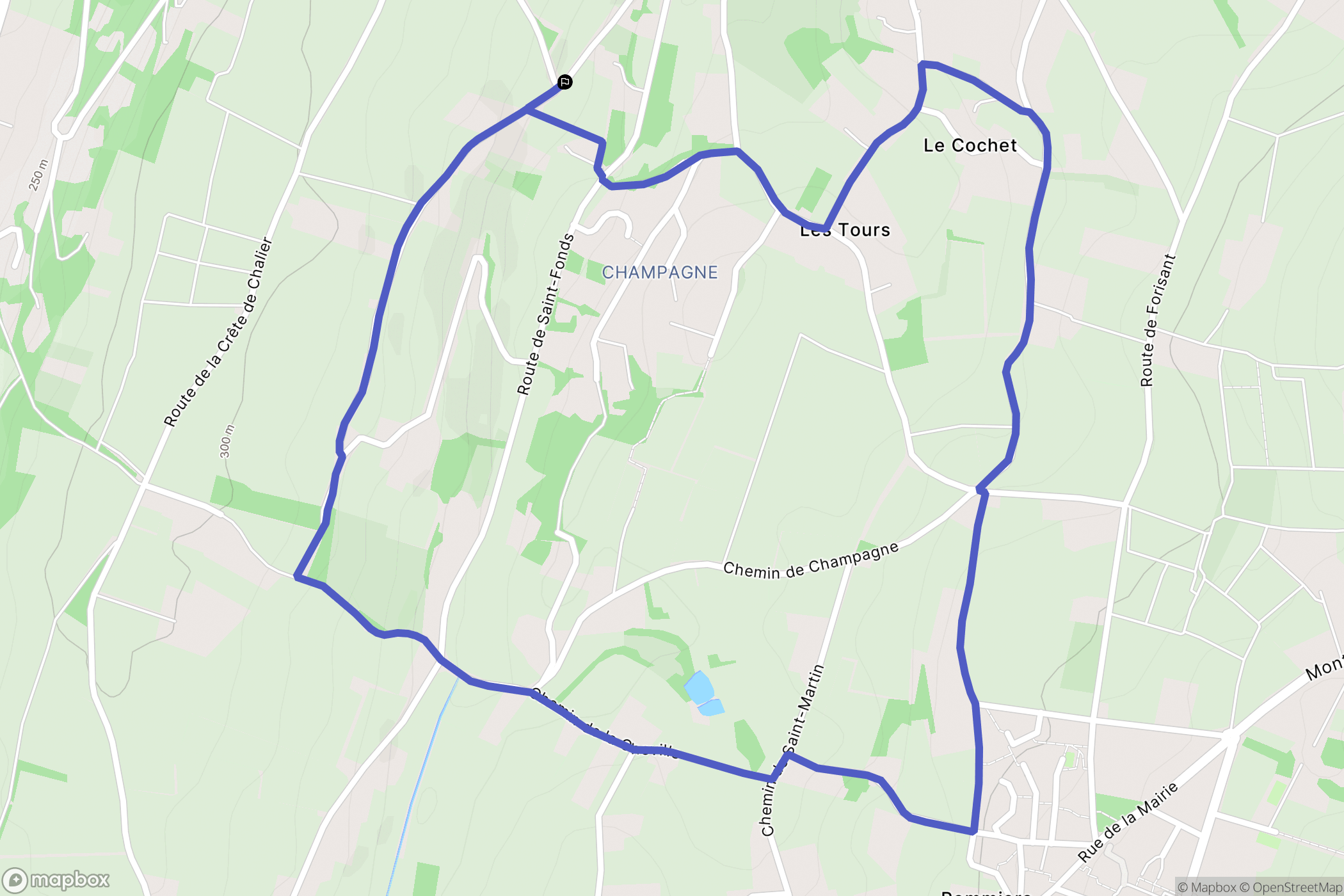 Pommiers : carte du parcours de randonnée - France