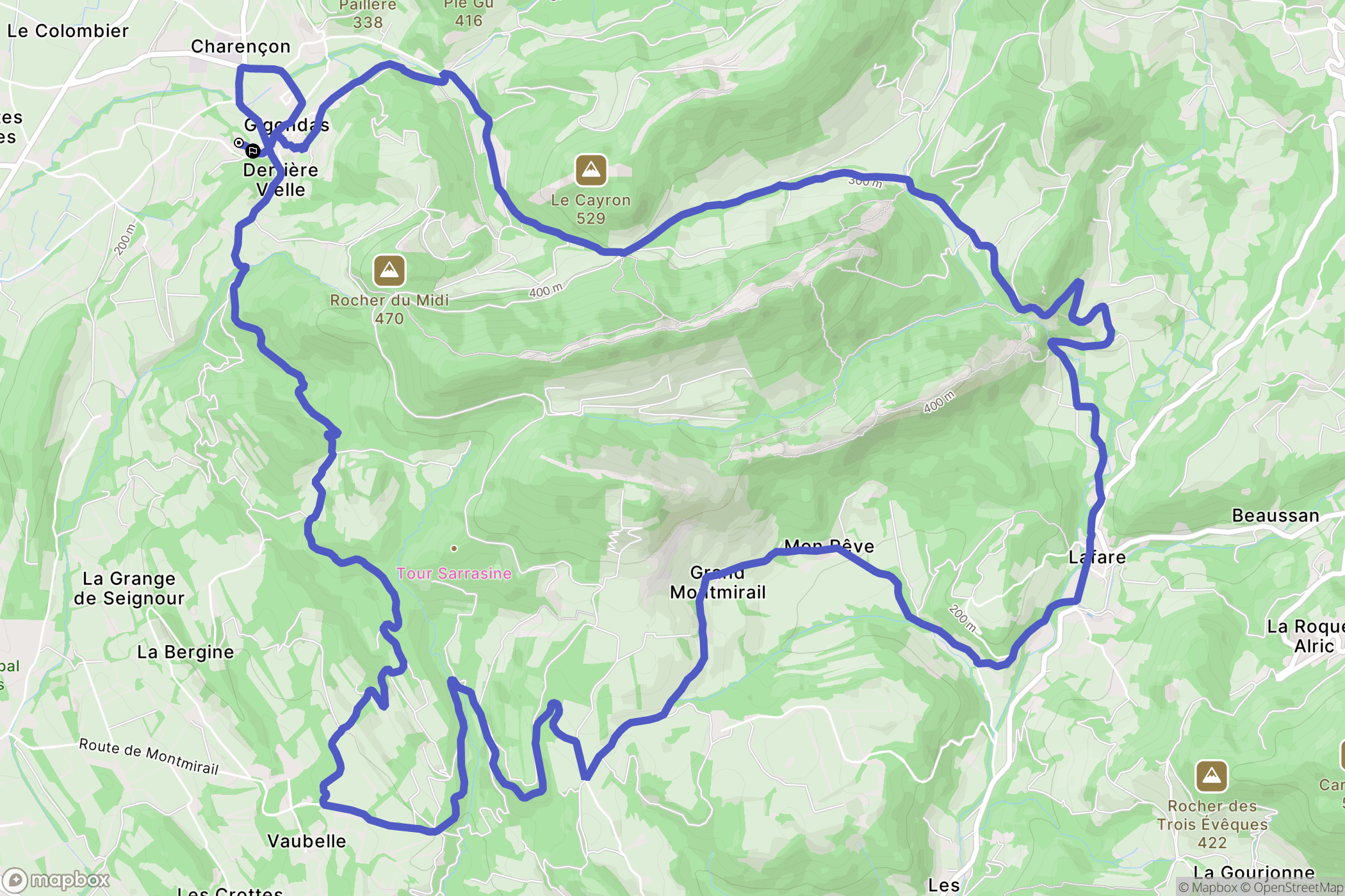Gigondas : carte du parcours de randonnée - France