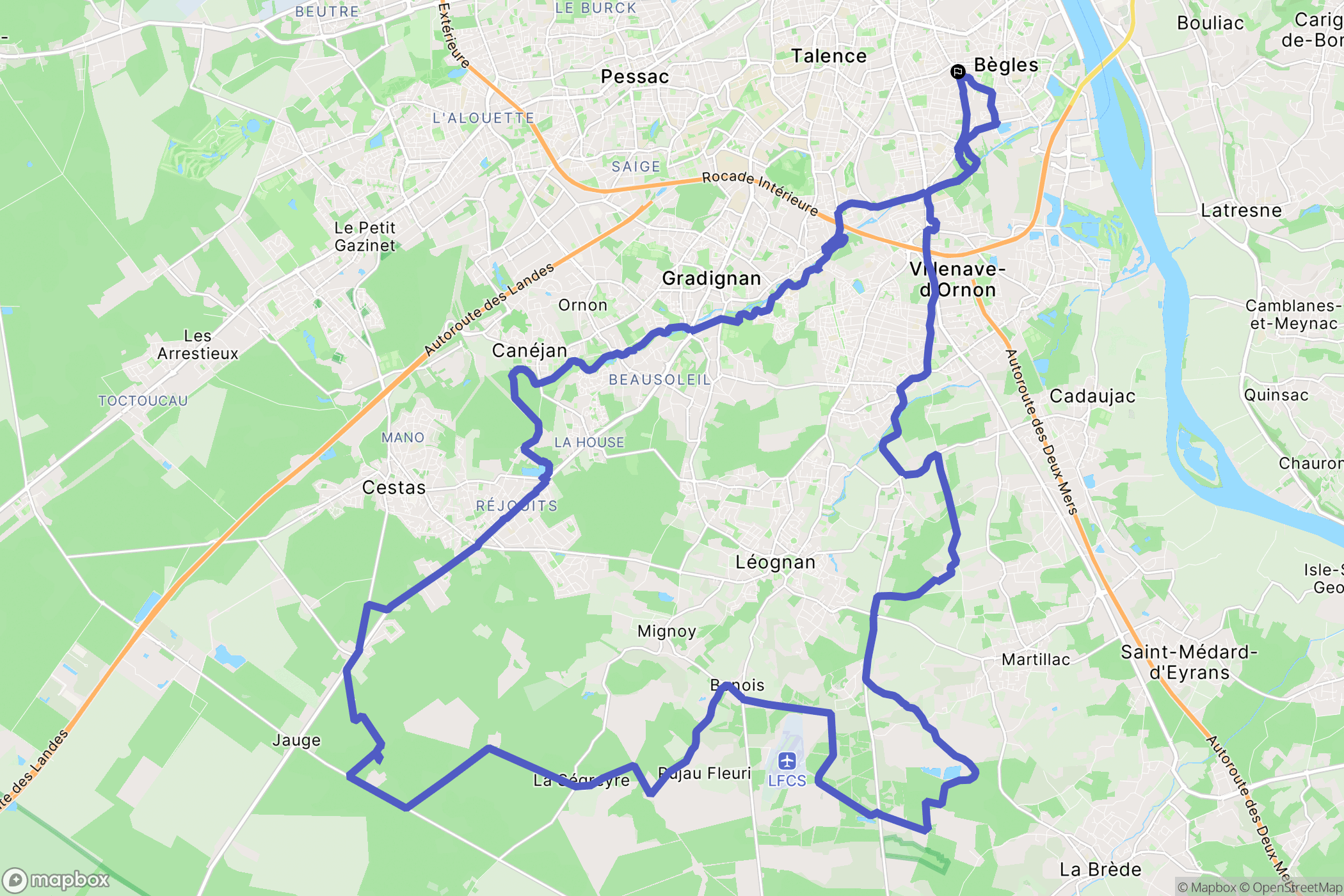 Bègles : carte du parcours de randonnée - France