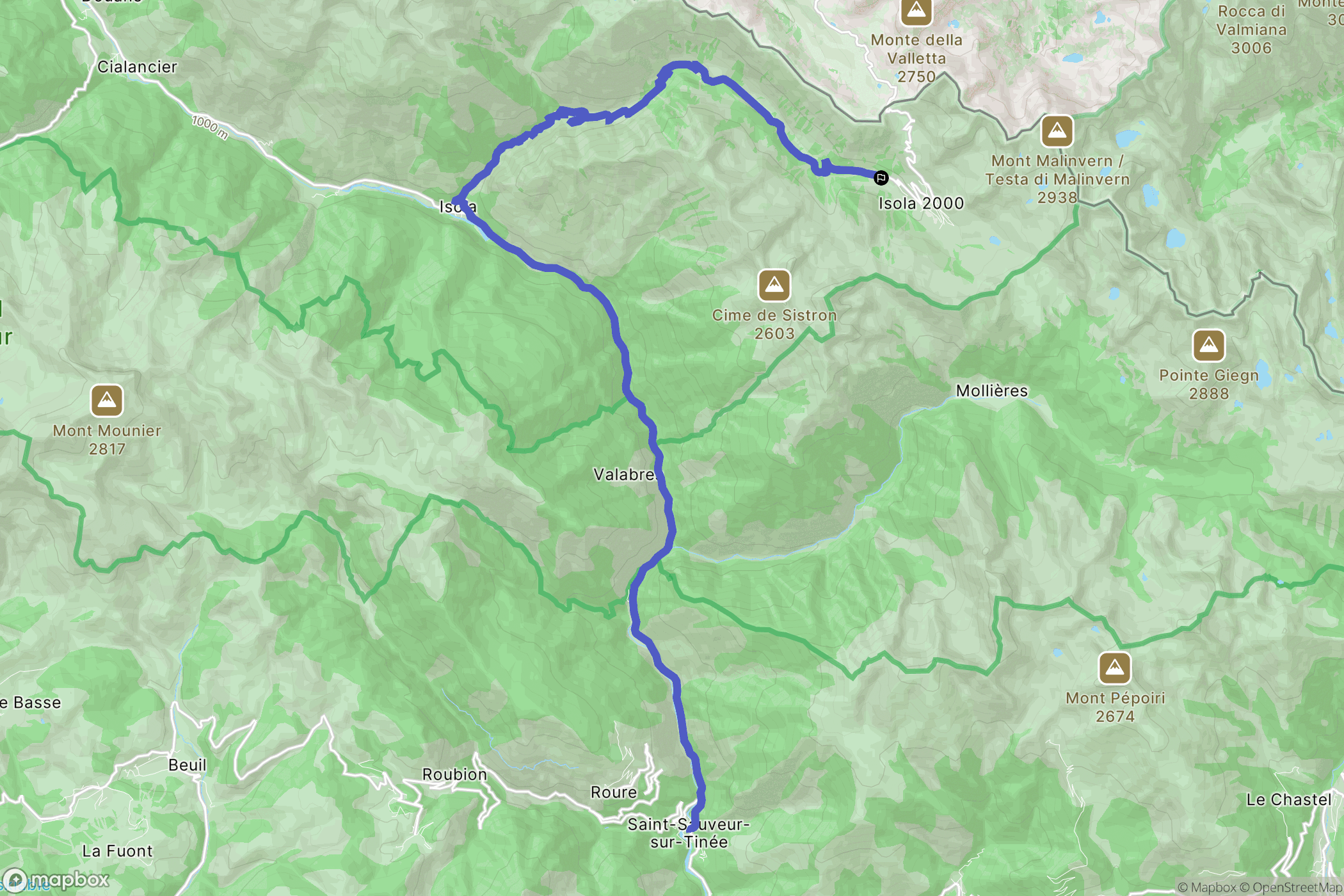 Isola : carte du parcours de randonnée - France