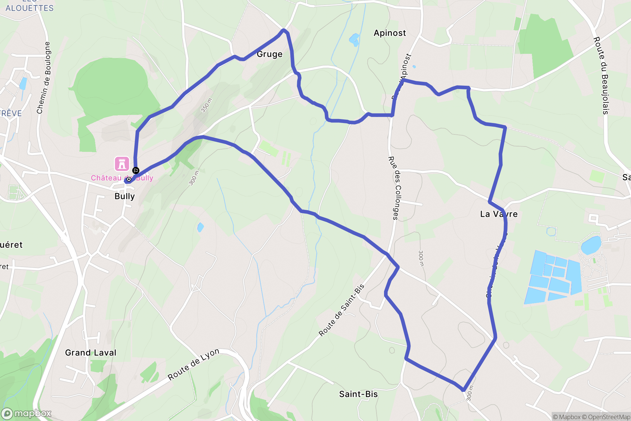 Bully : carte du parcours de randonnée - France