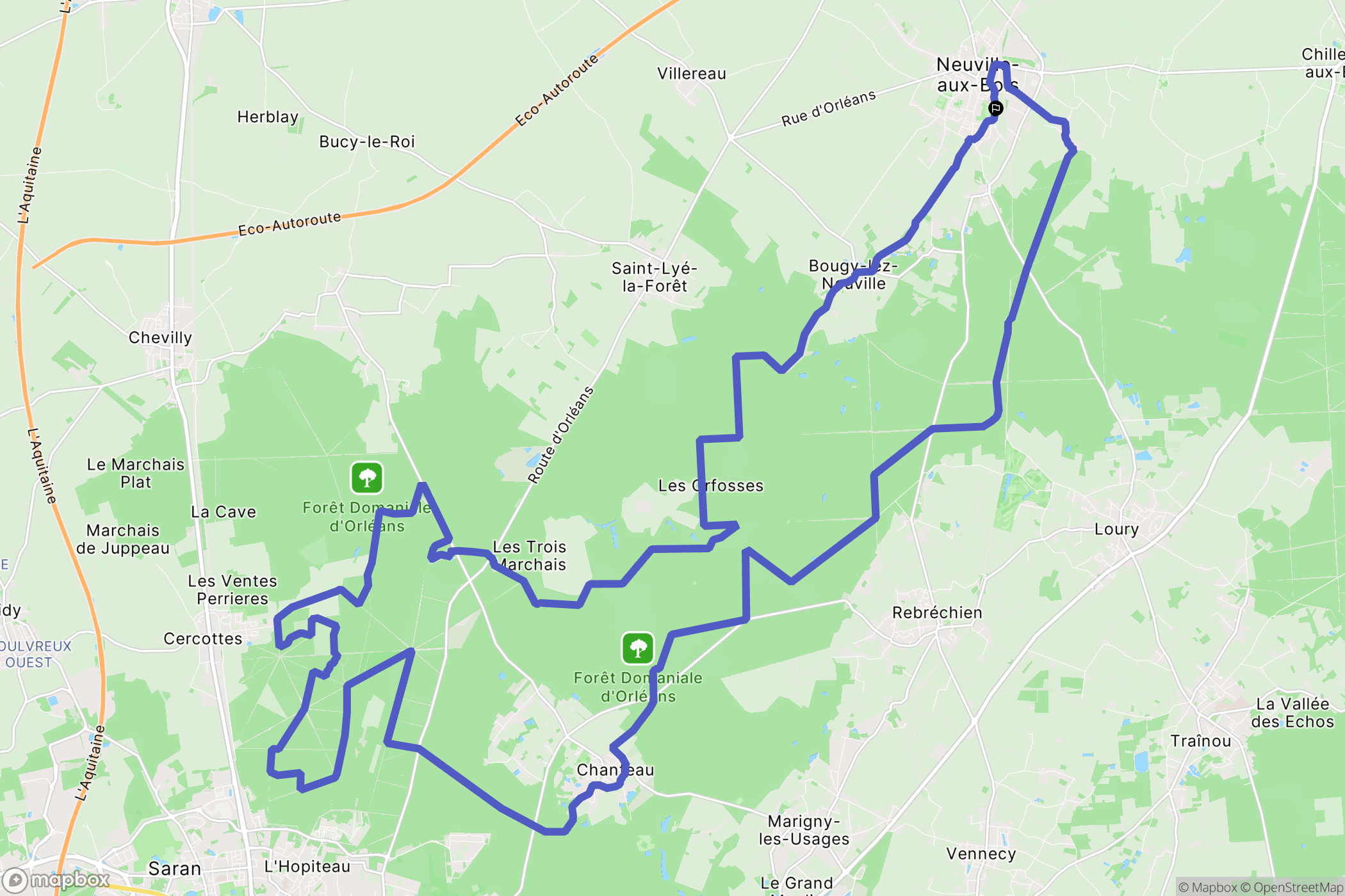 Neuville-aux-Bois : carte du parcours de randonnée - France