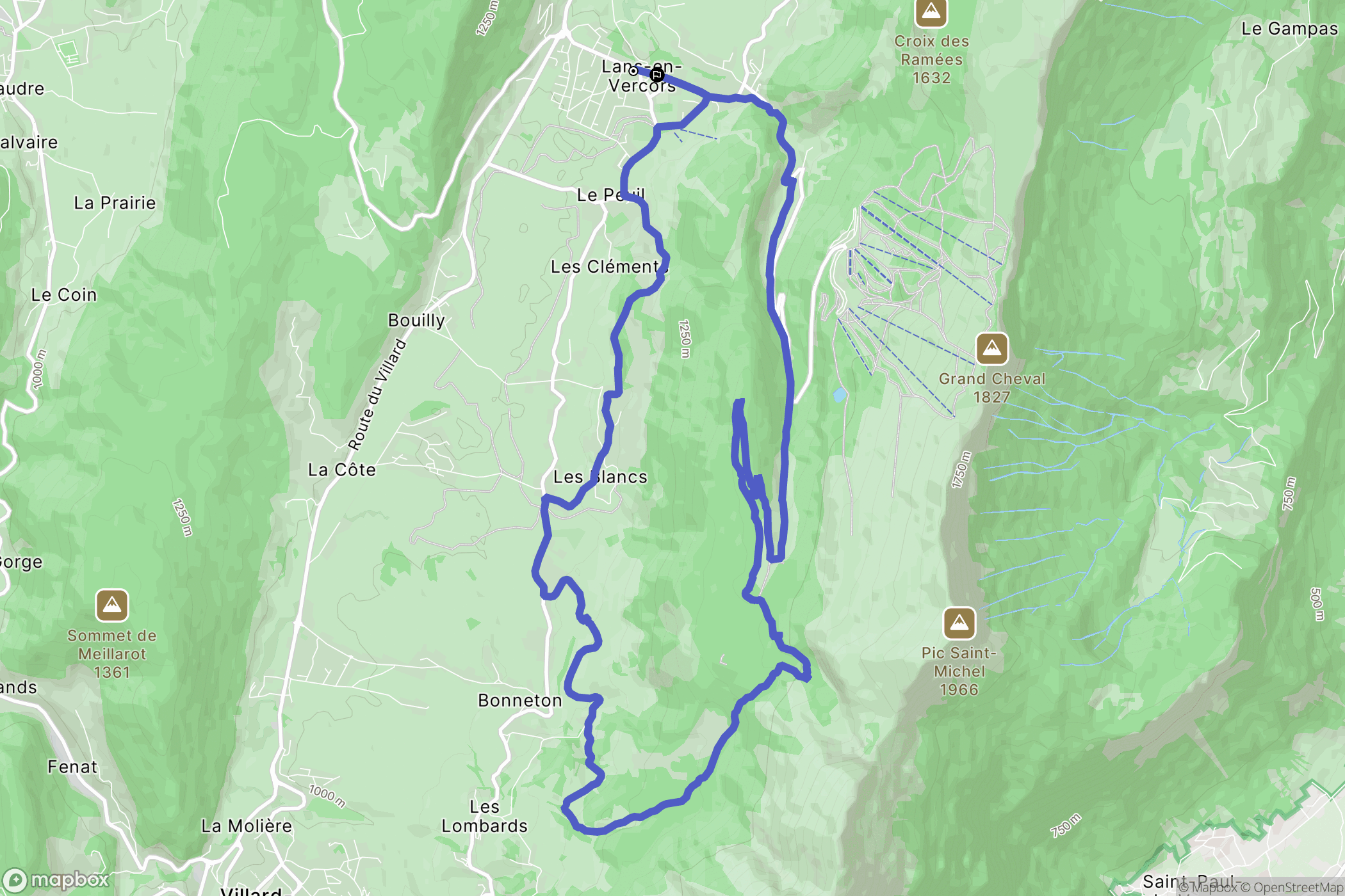 Lans-en-Vercors : carte du parcours de randonnée - France