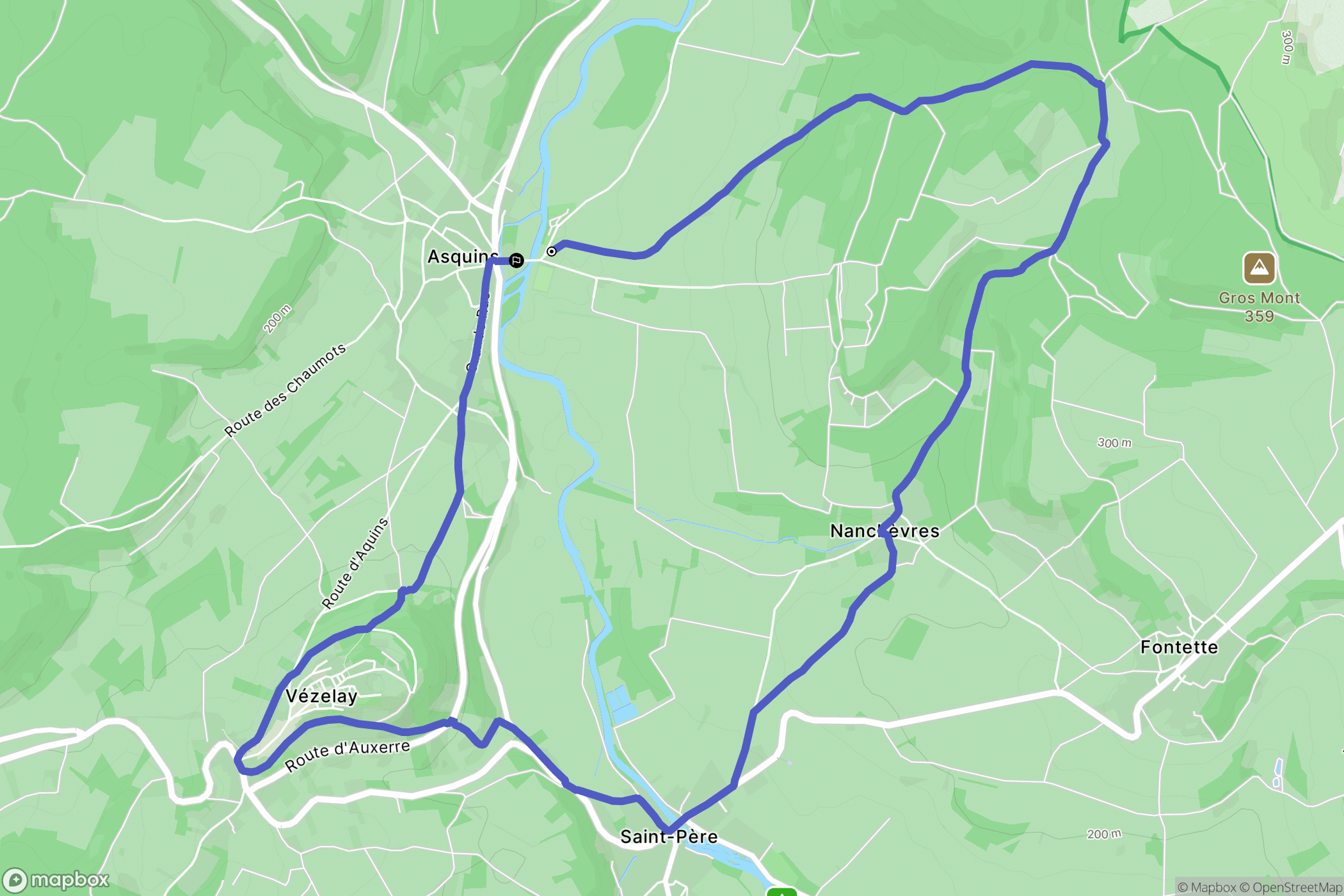 Asquins : carte du parcours de randonnée - France