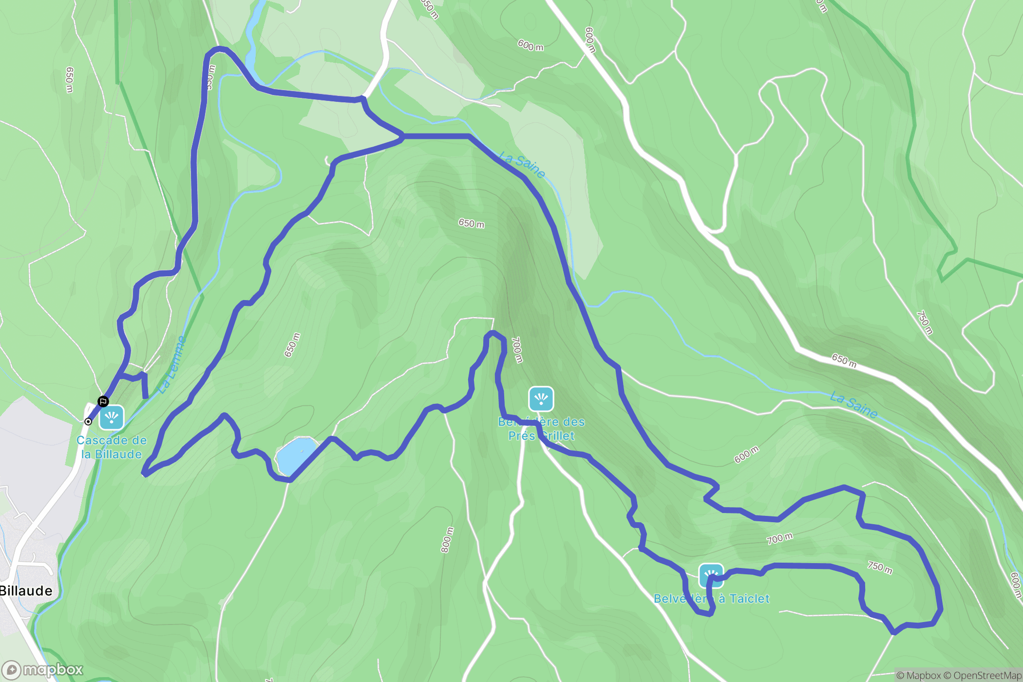 Le Vaudioux : carte du parcours de randonnée - France