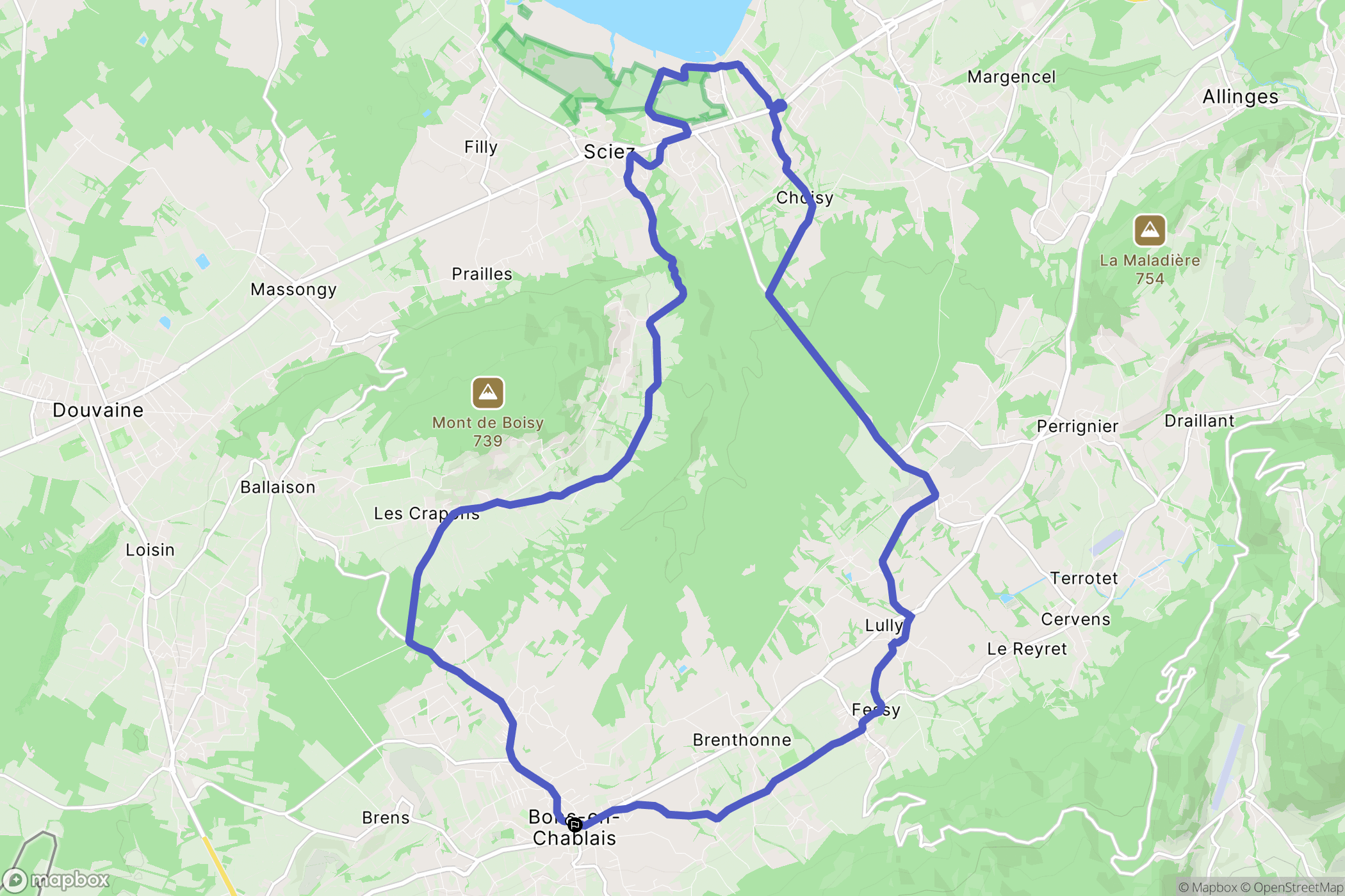 Bons-en-Chablais : carte du parcours de randonnée - France