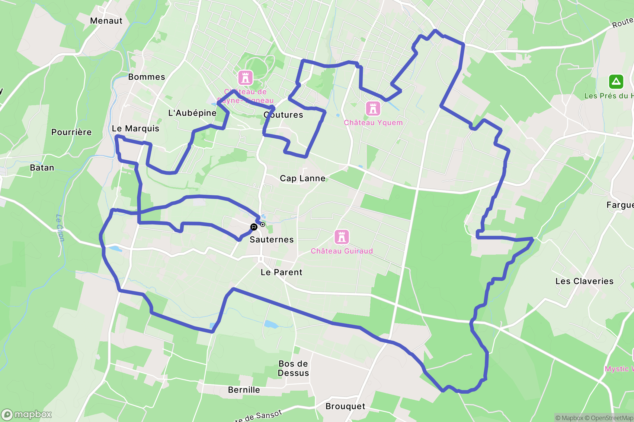 Sauternes : carte du parcours de randonnée - France