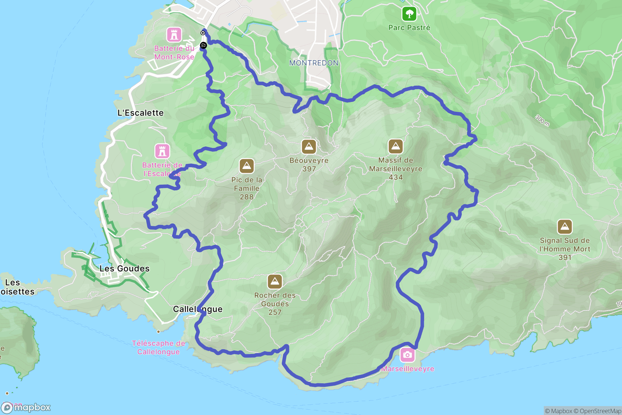 Marseille : carte du parcours de randonnée - France