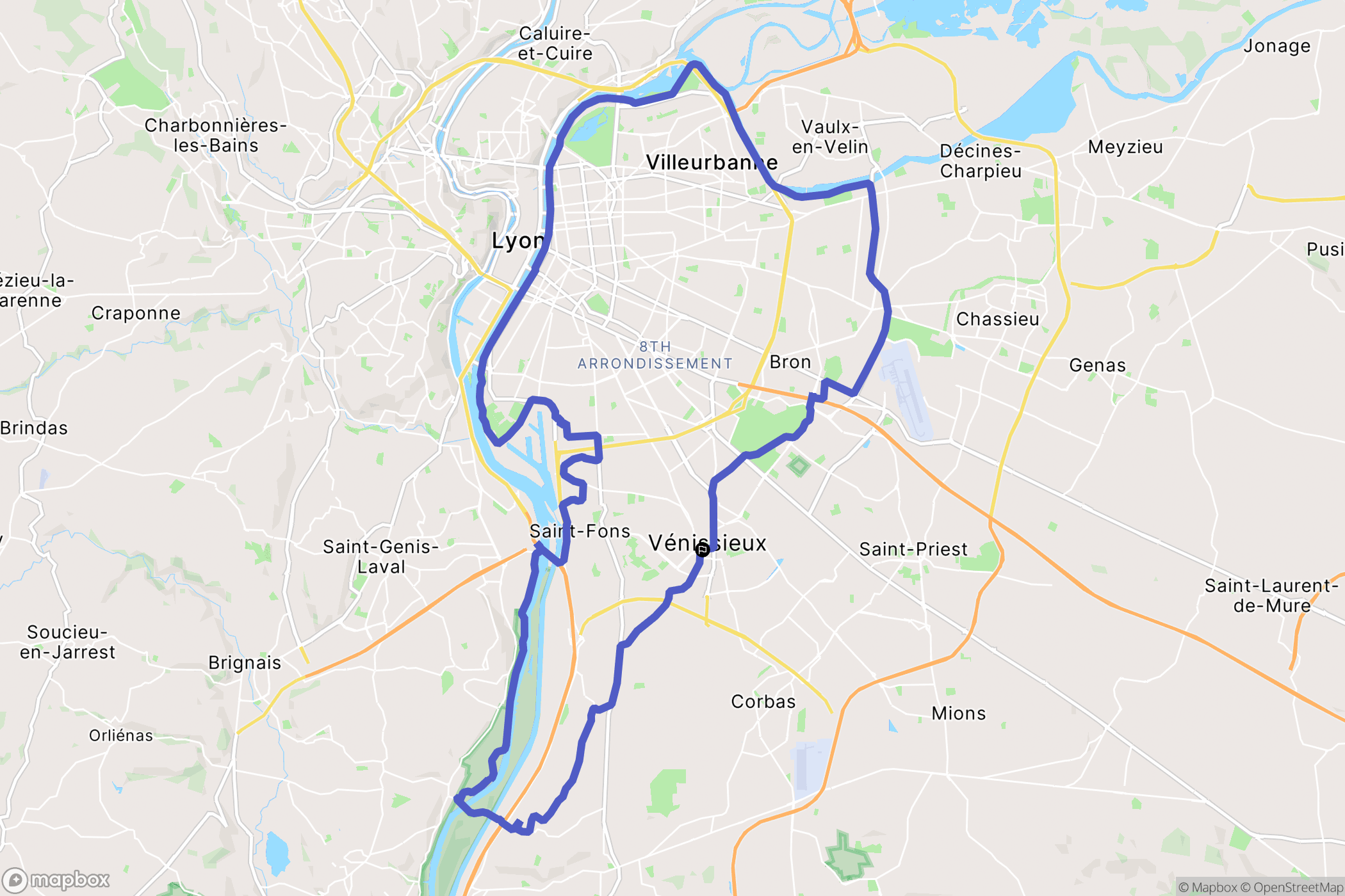 Vénissieux : carte du parcours de randonnée - France