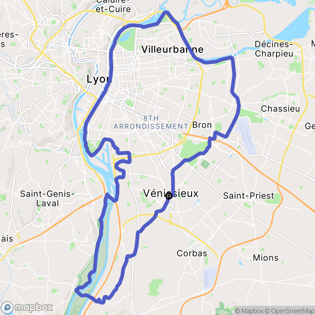 Vénissieux : carte du parcours de randonnée - France
