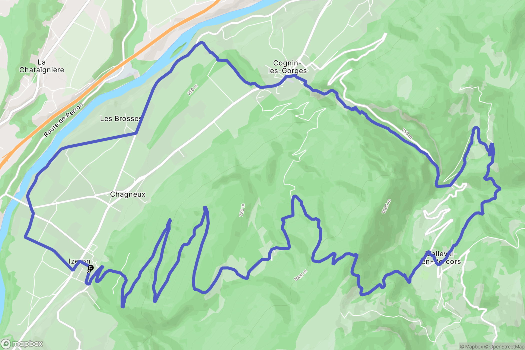 Izeron : carte du parcours de randonnée - France